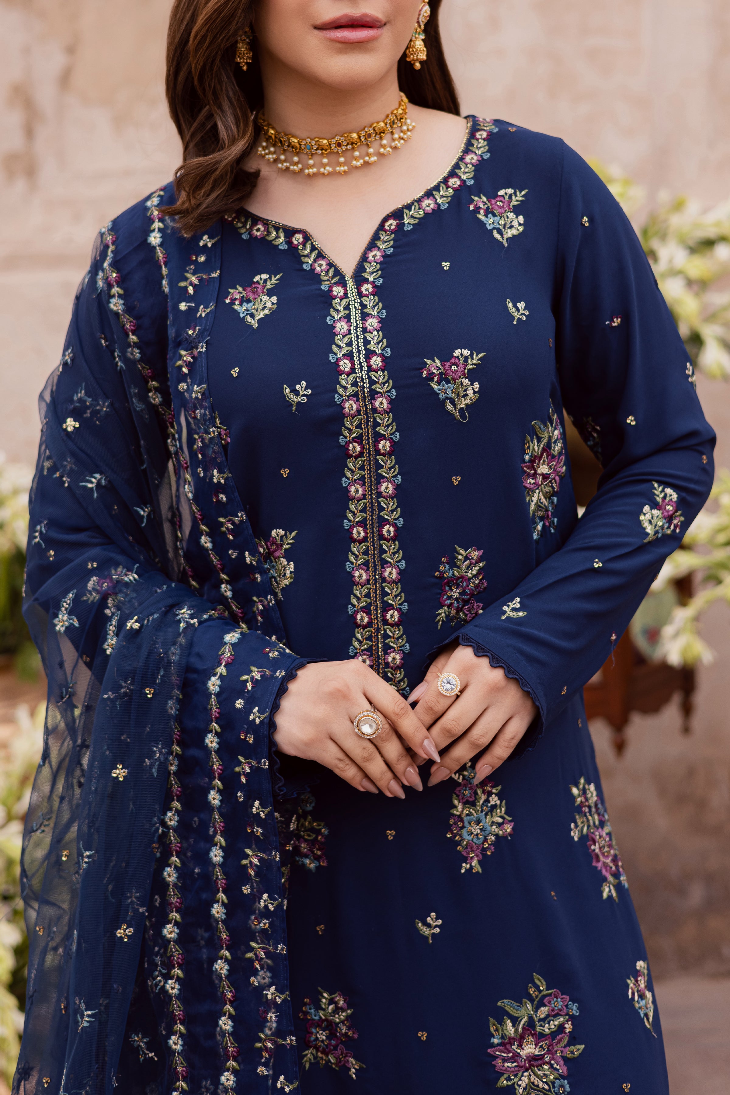 Neptune 3Pc - Festive Luxe Pret BATIKSTUDIO2025 BATIK S / Midnight Blue / Georgette-M / Midnight Blue / Georgette-L / Midnight Blue / Georgette