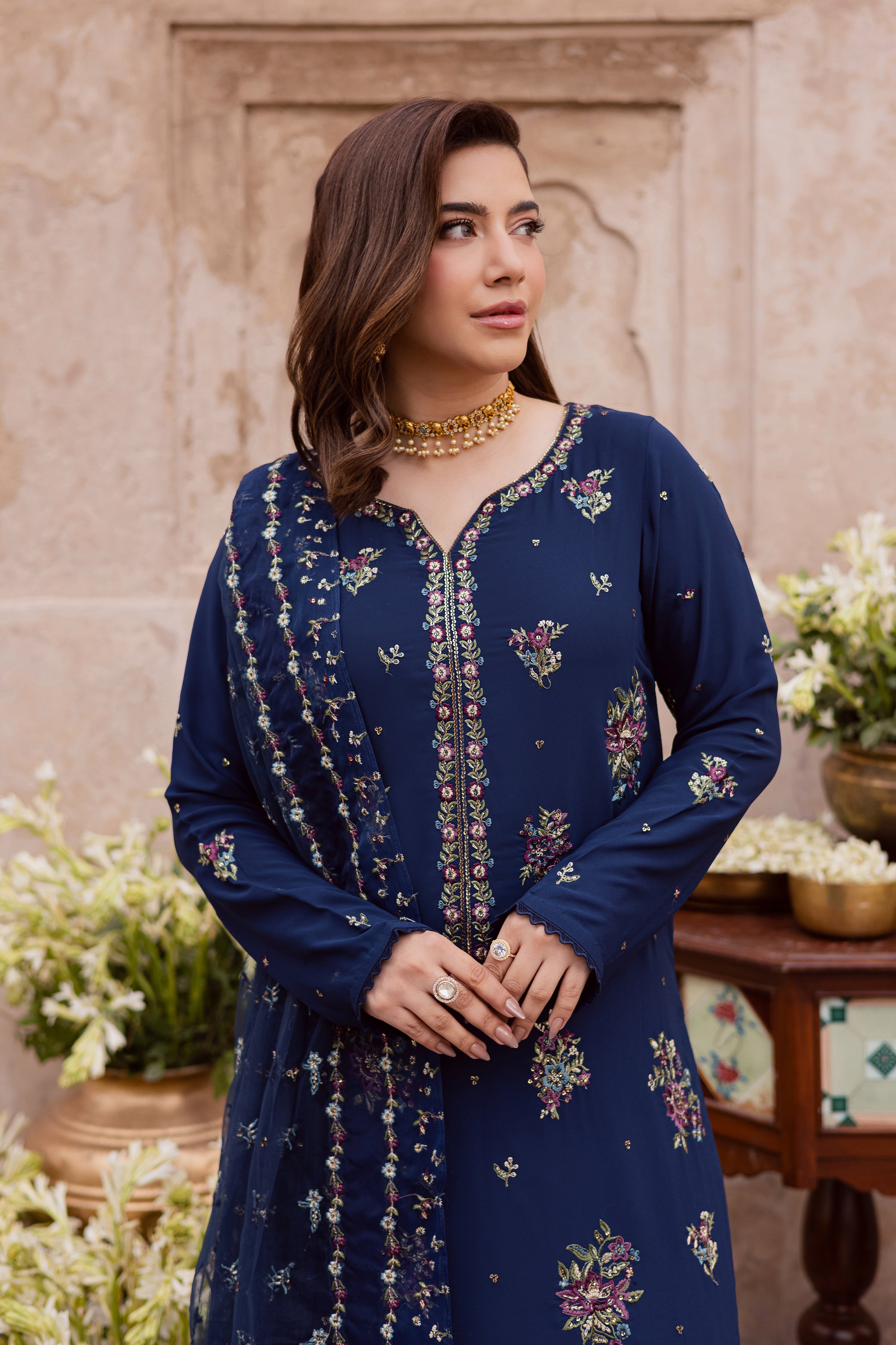 Neptune 3Pc - Festive Luxe Pret BATIKSTUDIO2025 BATIK S / Midnight Blue / Georgette-M / Midnight Blue / Georgette-L / Midnight Blue / Georgette