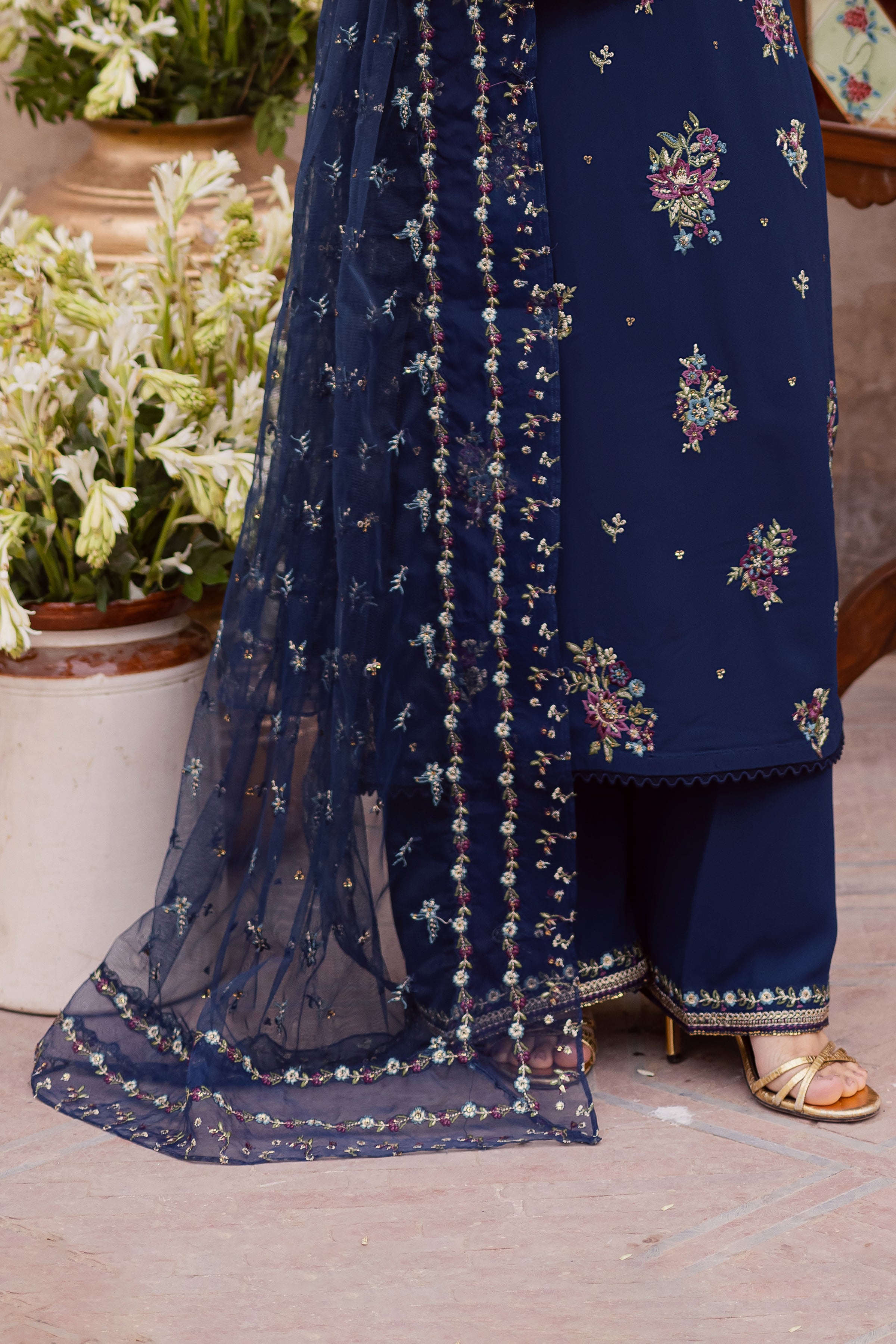 Neptune 3Pc - Festive Luxe Pret BATIKSTUDIO2025 BATIK S / Midnight Blue / Georgette-M / Midnight Blue / Georgette-L / Midnight Blue / Georgette