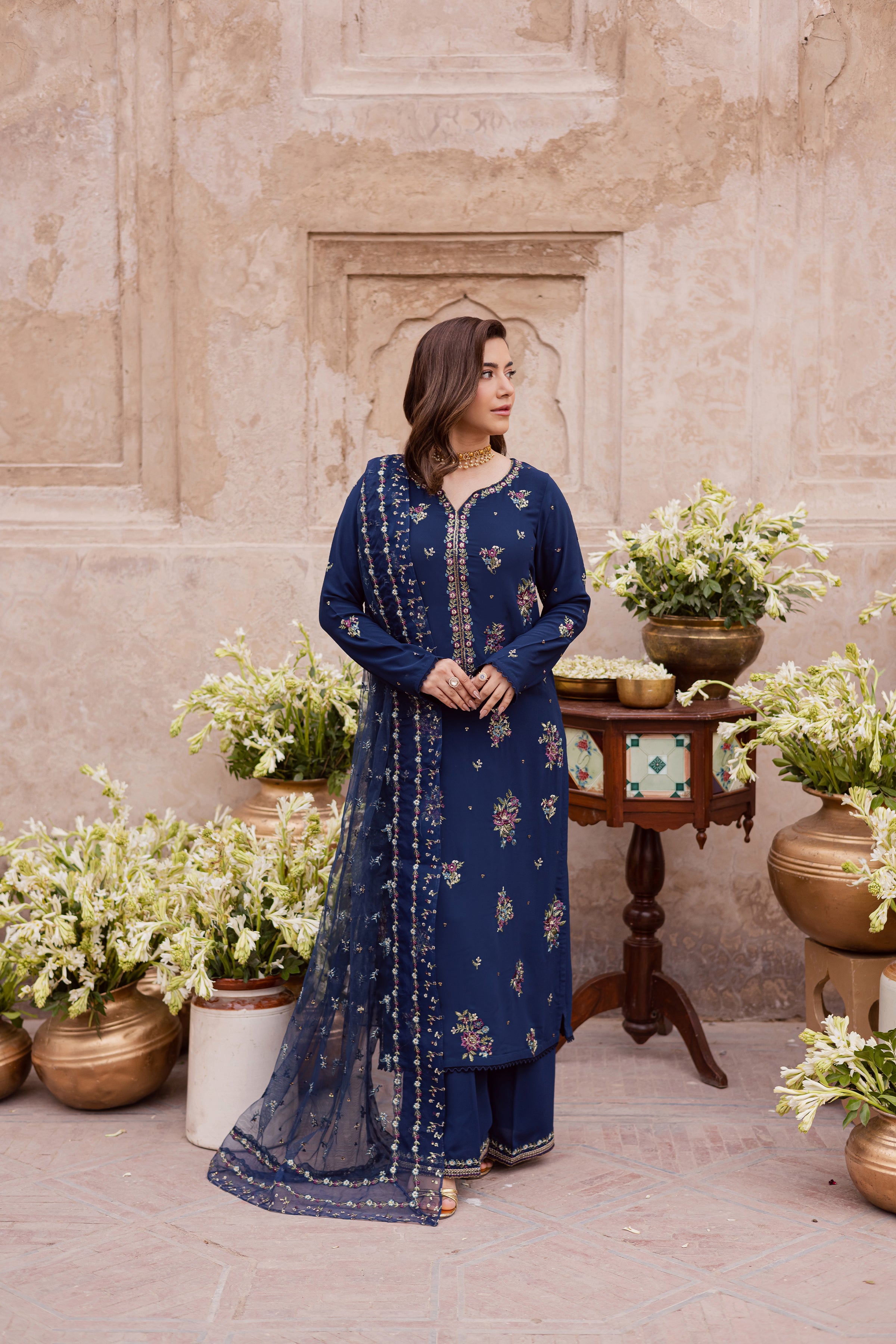 Neptune 3Pc - Festive Luxe Pret BATIKSTUDIO2025 BATIK S / Midnight Blue / Georgette-M / Midnight Blue / Georgette-L / Midnight Blue / Georgette