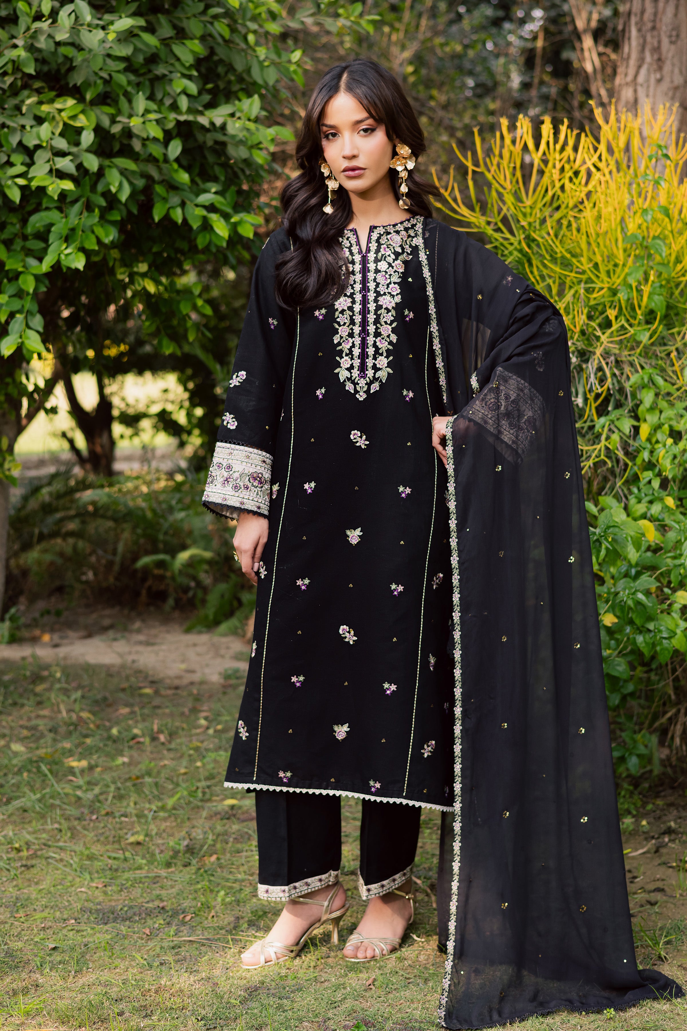 Night Bloom 3Pc - Embroidered Khaddar Dress BATIK WINTER PRET 2025 BATIK XS / Black / Khaddar-S / Black / Khaddar-M / Black / Khaddar-L / Black / Khaddar-XL / Black / Khaddar