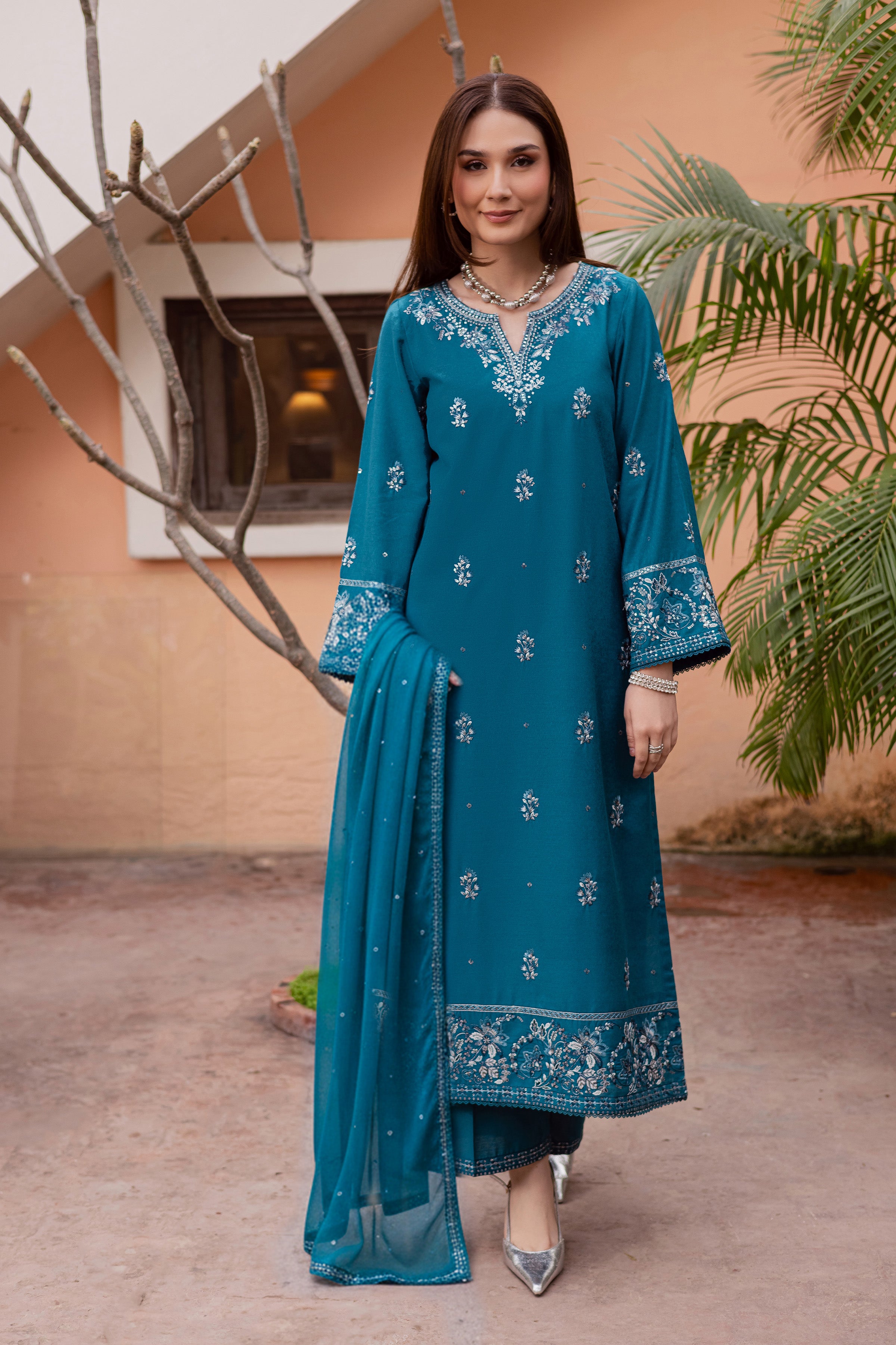 Nihal 3Pc - Embroidered Festive Pret BATIK WINTER PRET 2025 BATIK XS / Teal / Textured Cotton-S / Teal / Textured Cotton-M / Teal / Textured Cotton-L / Teal / Textured Cotton-XL / Teal / Textured Cotton