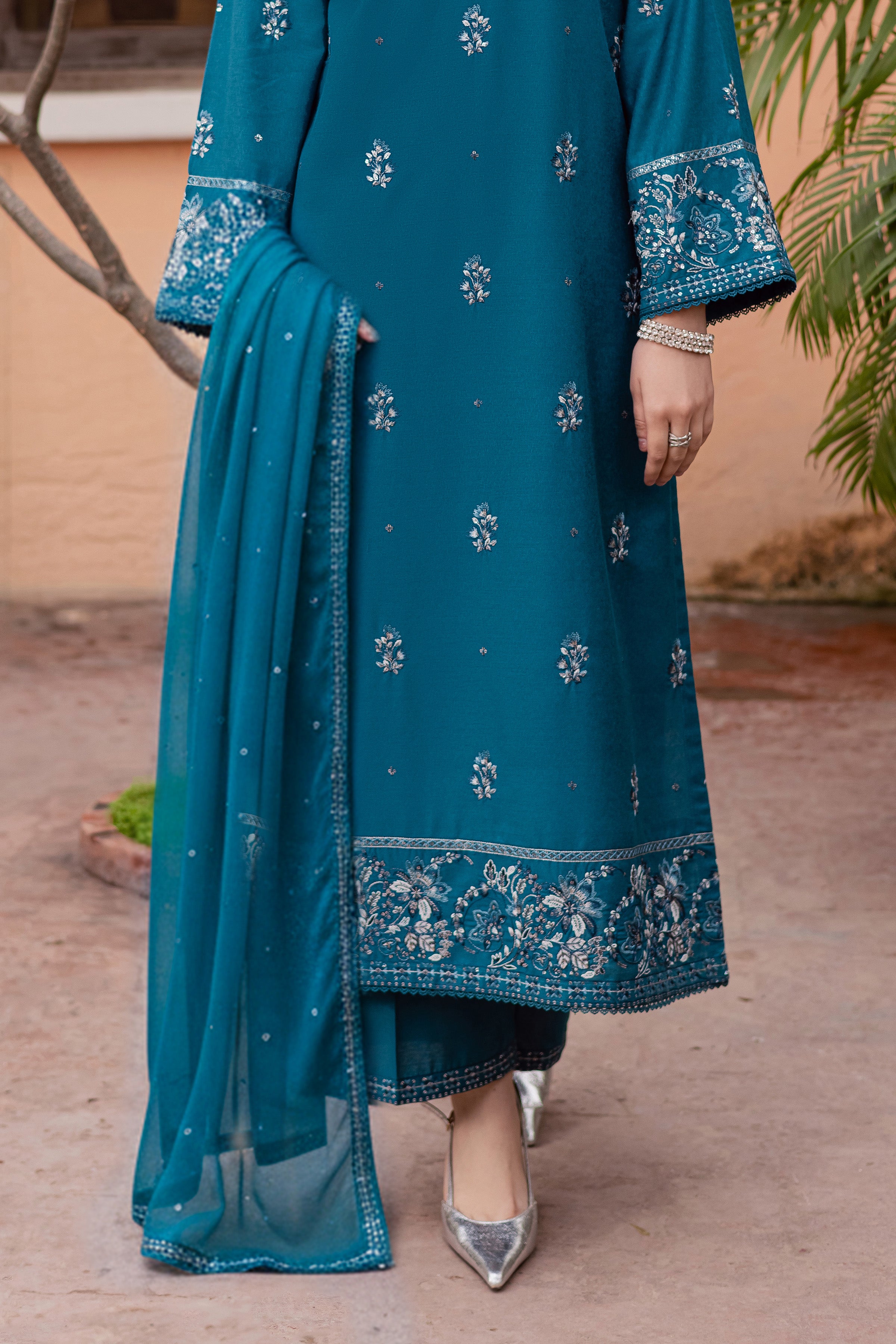 Nihal 3Pc - Embroidered Festive Pret BATIK WINTER PRET 2025 BATIK XS / Teal / Textured Cotton-S / Teal / Textured Cotton-M / Teal / Textured Cotton-L / Teal / Textured Cotton-XL / Teal / Textured Cotton