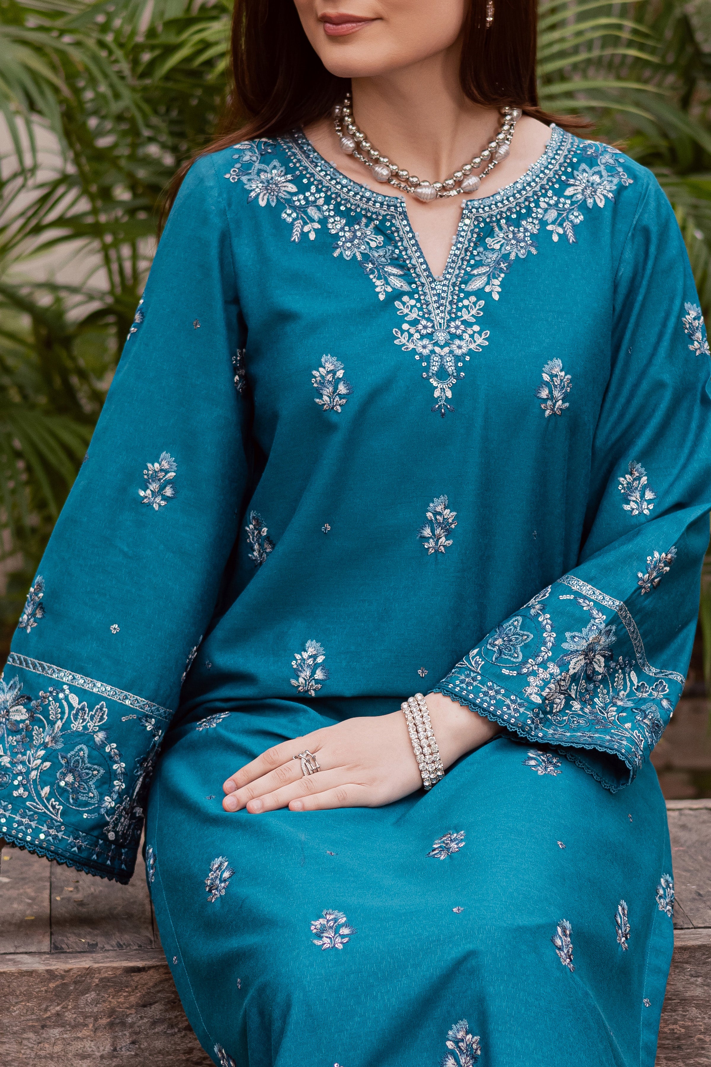 Nihal 3Pc - Embroidered Festive Pret BATIK WINTER PRET 2025 BATIK XS / Teal / Textured Cotton-S / Teal / Textured Cotton-M / Teal / Textured Cotton-L / Teal / Textured Cotton-XL / Teal / Textured Cotton