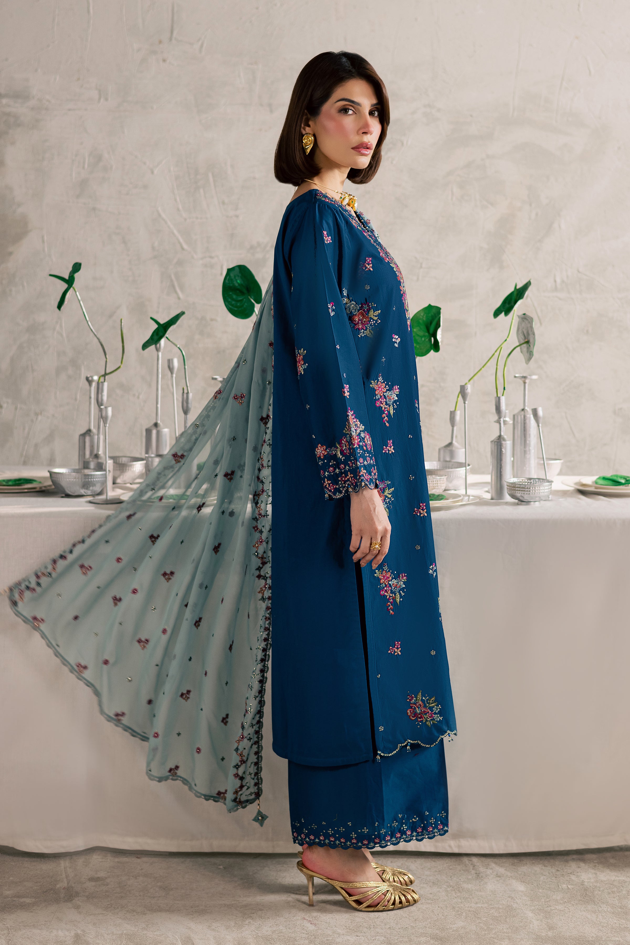 Nira 3Pc - Festive Embroidered Lawn BATIKEID2026 BATIK XS / Teal / Giza-S / Teal / Giza-M / Teal / Giza-L / Teal / Giza-XL / Teal / Giza