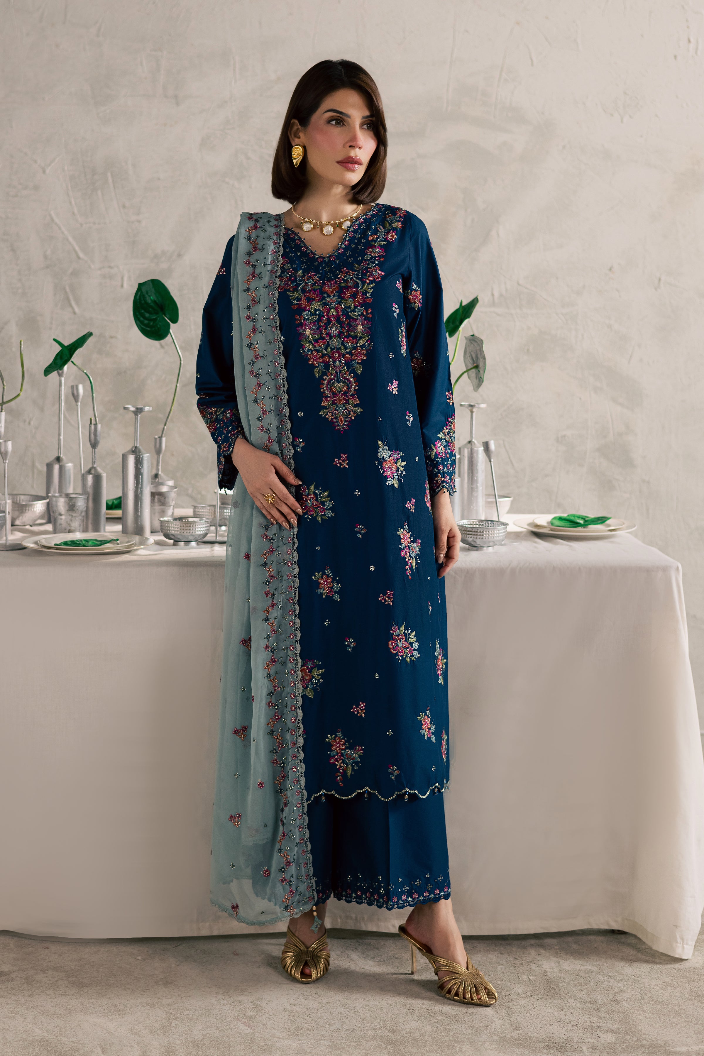 Nira 3Pc - Festive Embroidered Lawn BATIKEID2026 BATIK XS / Teal / Giza-S / Teal / Giza-M / Teal / Giza-L / Teal / Giza-XL / Teal / Giza