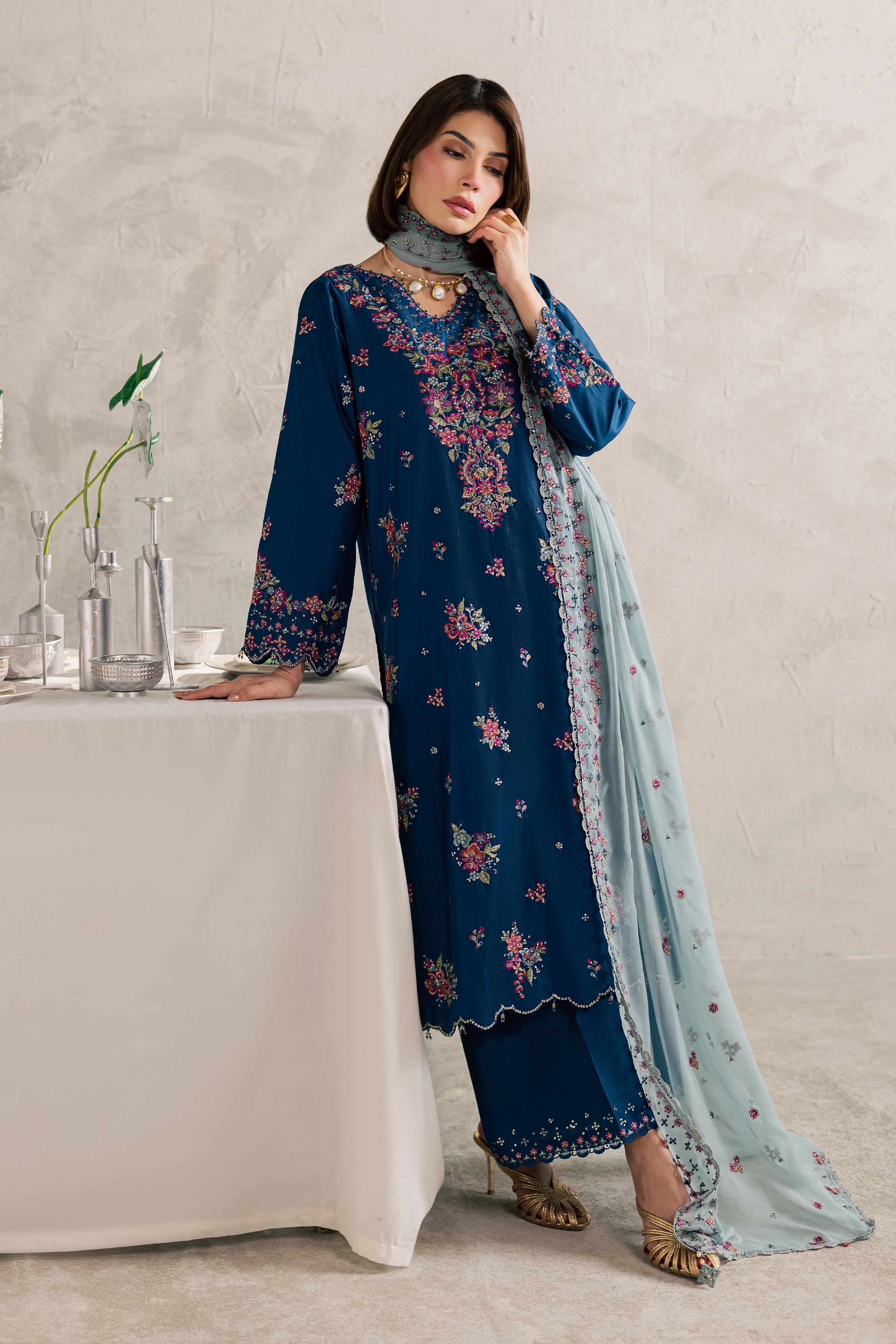 Nira 3Pc - Festive Embroidered Lawn BATIKEID2026 BATIK XS / Teal / Giza-S / Teal / Giza-M / Teal / Giza-L / Teal / Giza-XL / Teal / Giza
