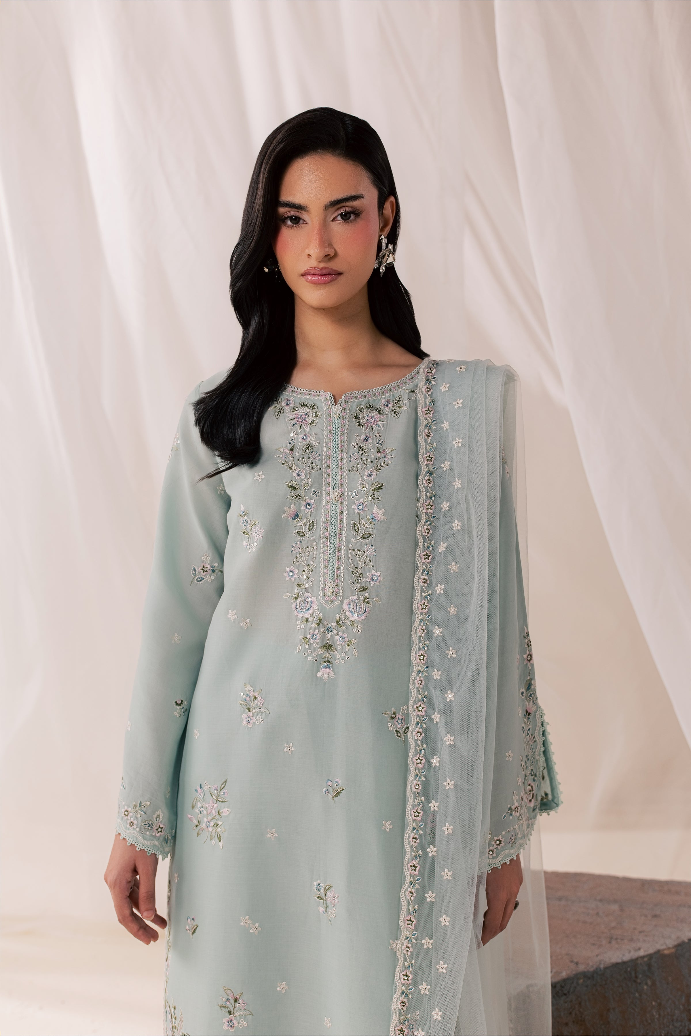 Nirvanah Blue 3Pc - Luxury Embroidered Lawn BATIKSS26 BATIK XS / Ice Blue / Pima Lawn