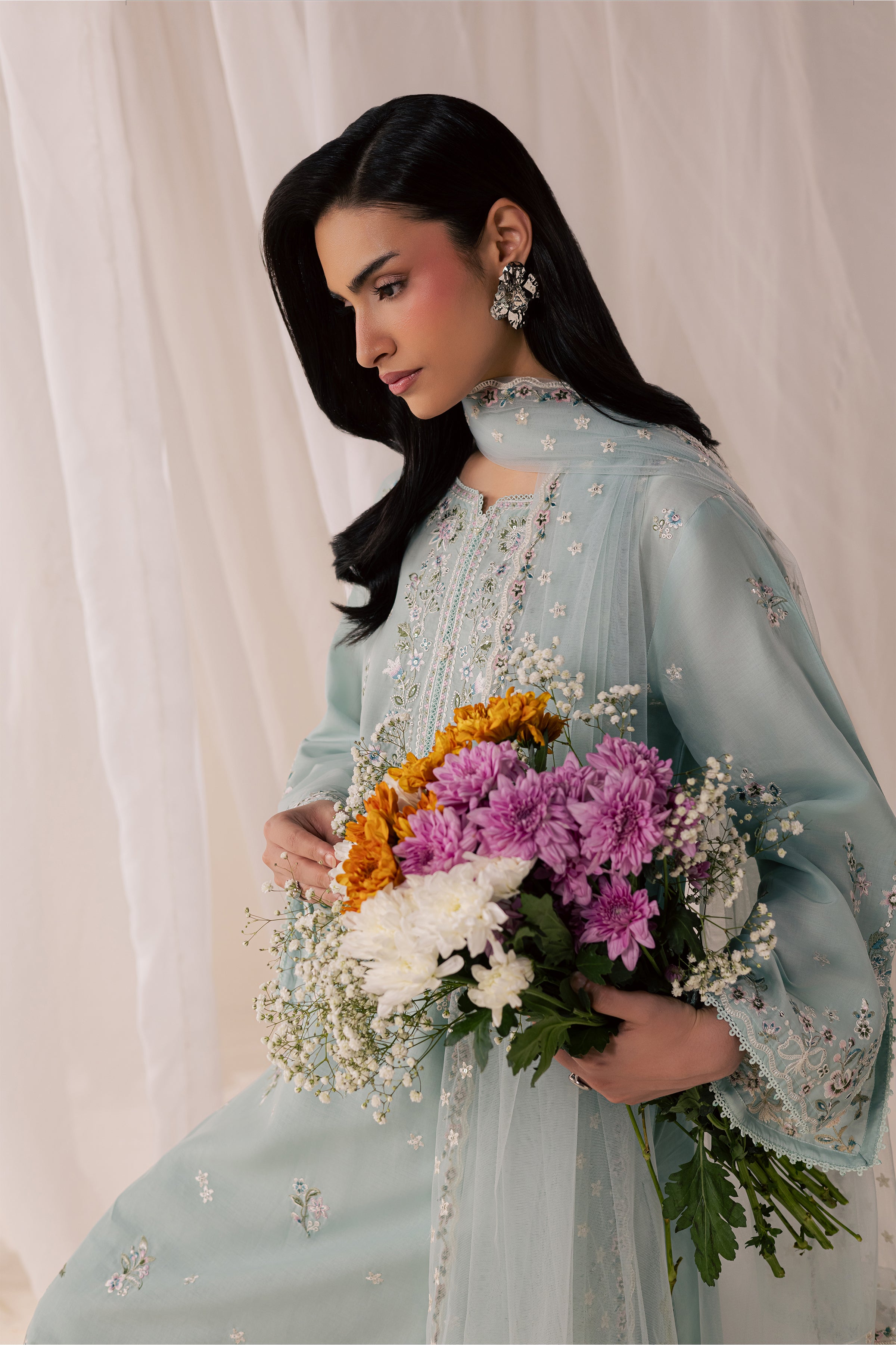 Nirvanah Blue 3Pc - Luxury Embroidered Lawn BATIKSS26 BATIK XS / Ice Blue / Pima Lawn
