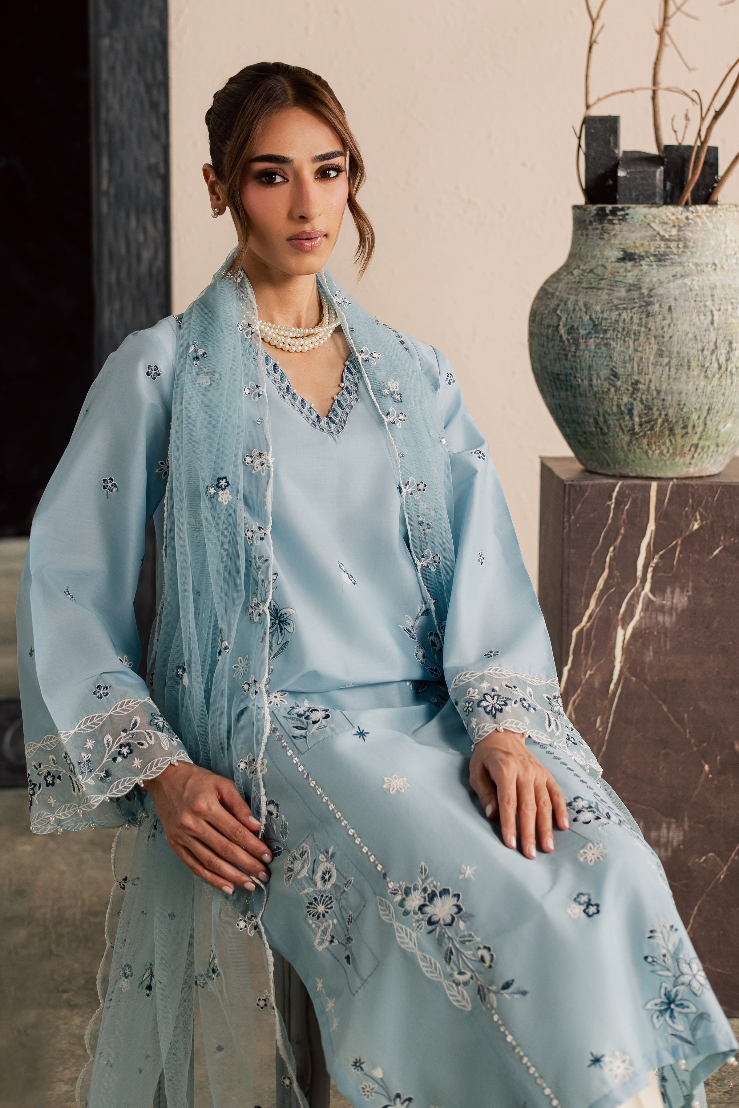 Nivea 3Pc - Embroidered Lawn Dress EverydayEdit26 BATIK XS / Ash Blue / Pima Lawn-S / Ash Blue / Pima Lawn-M / Ash Blue / Pima Lawn-L / Ash Blue / Pima Lawn-XL / Ash Blue / Pima Lawn