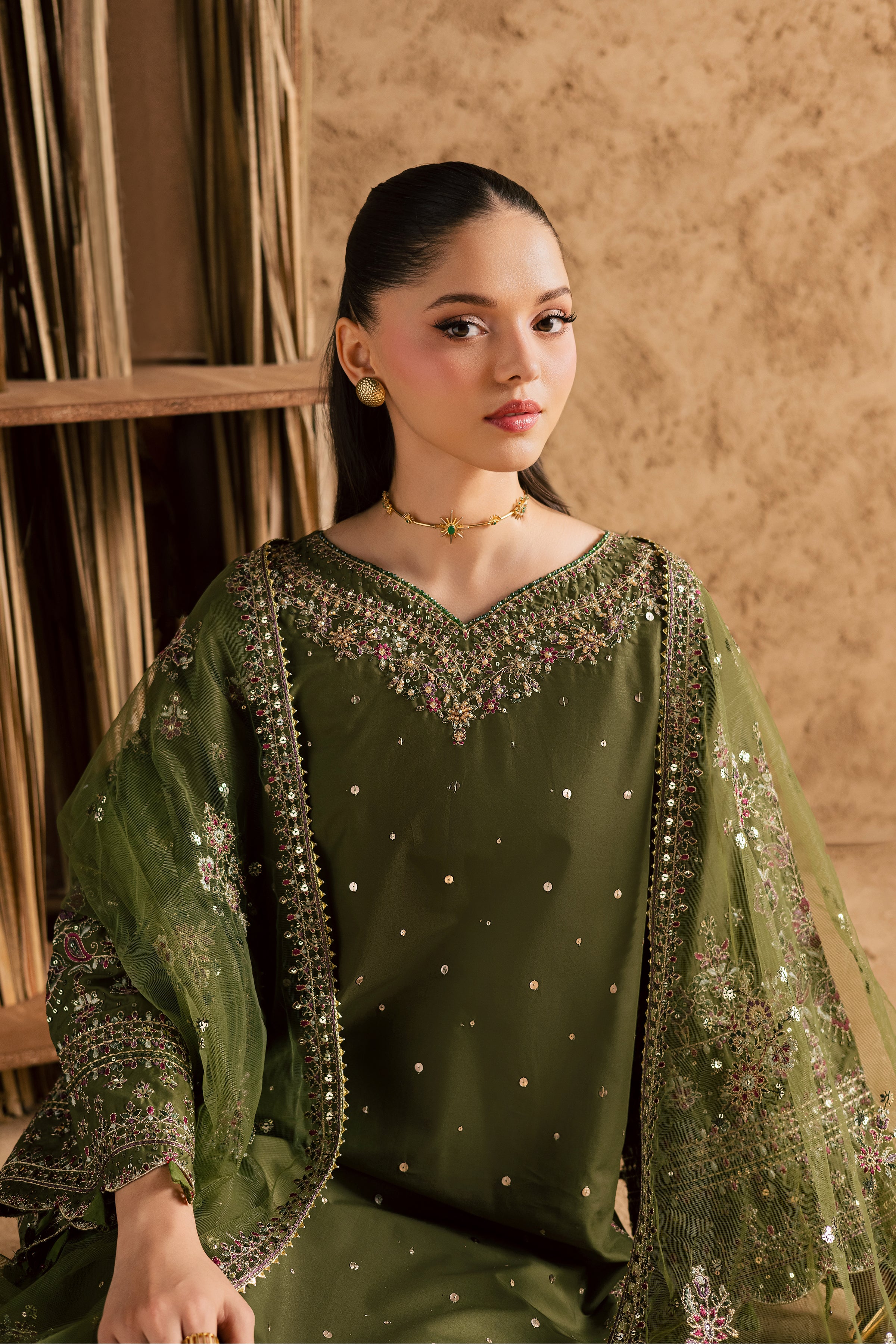 Nivora 3Pc - Festive Eid Pret BATIKEID2026 BATIK XS / Mehndi Green / Giza-S / Mehndi Green / Giza-M / Mehndi Green / Giza-L / Mehndi Green / Giza-XL / Mehndi Green / Giza