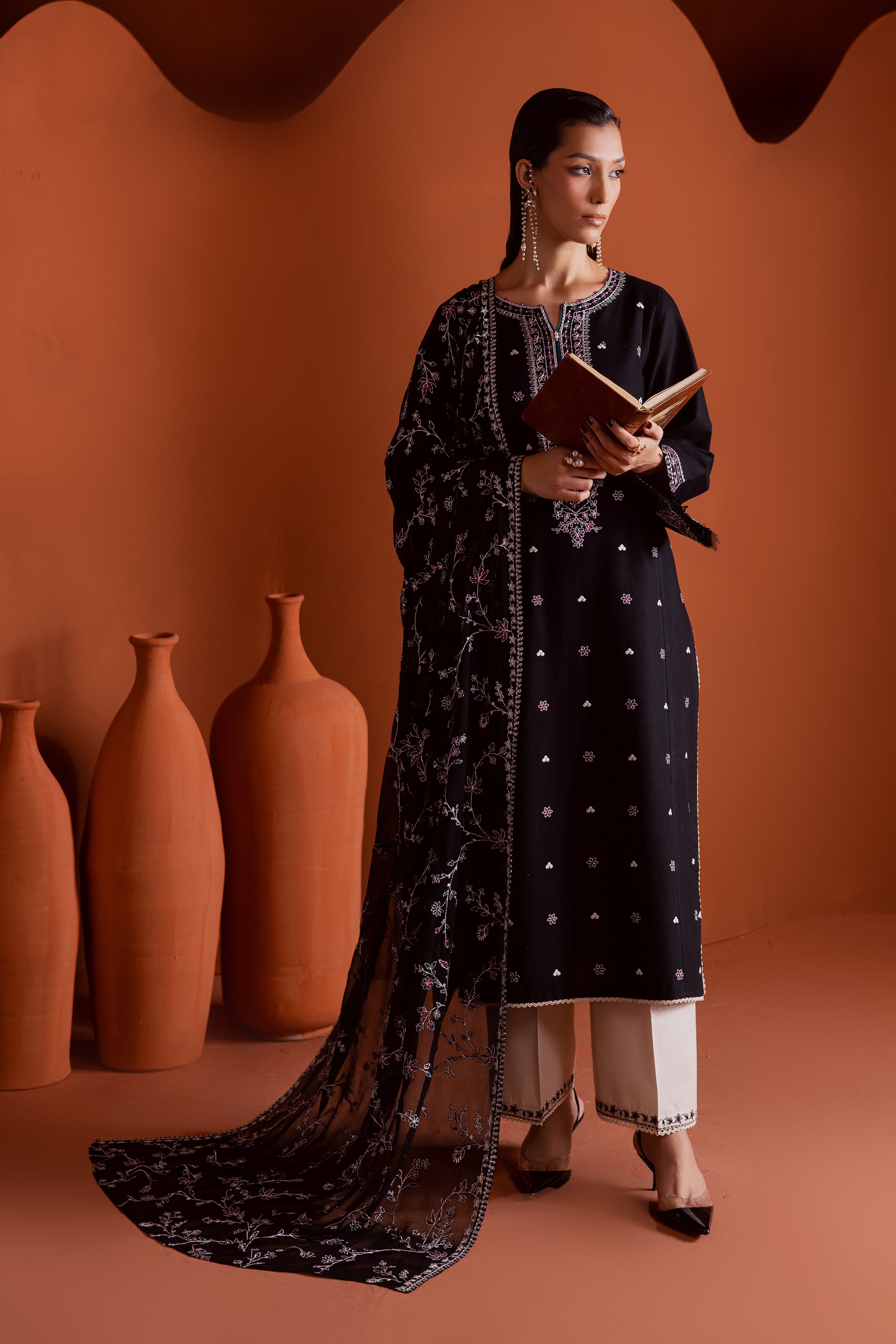 Noirline 3Pc - Embroidered Khaddar Dress BATIK WINTER PRET 2025 BATIK XS / Black / Khaddar-S / Black / Khaddar-M / Black / Khaddar-L / Black / Khaddar-XL / Black / Khaddar