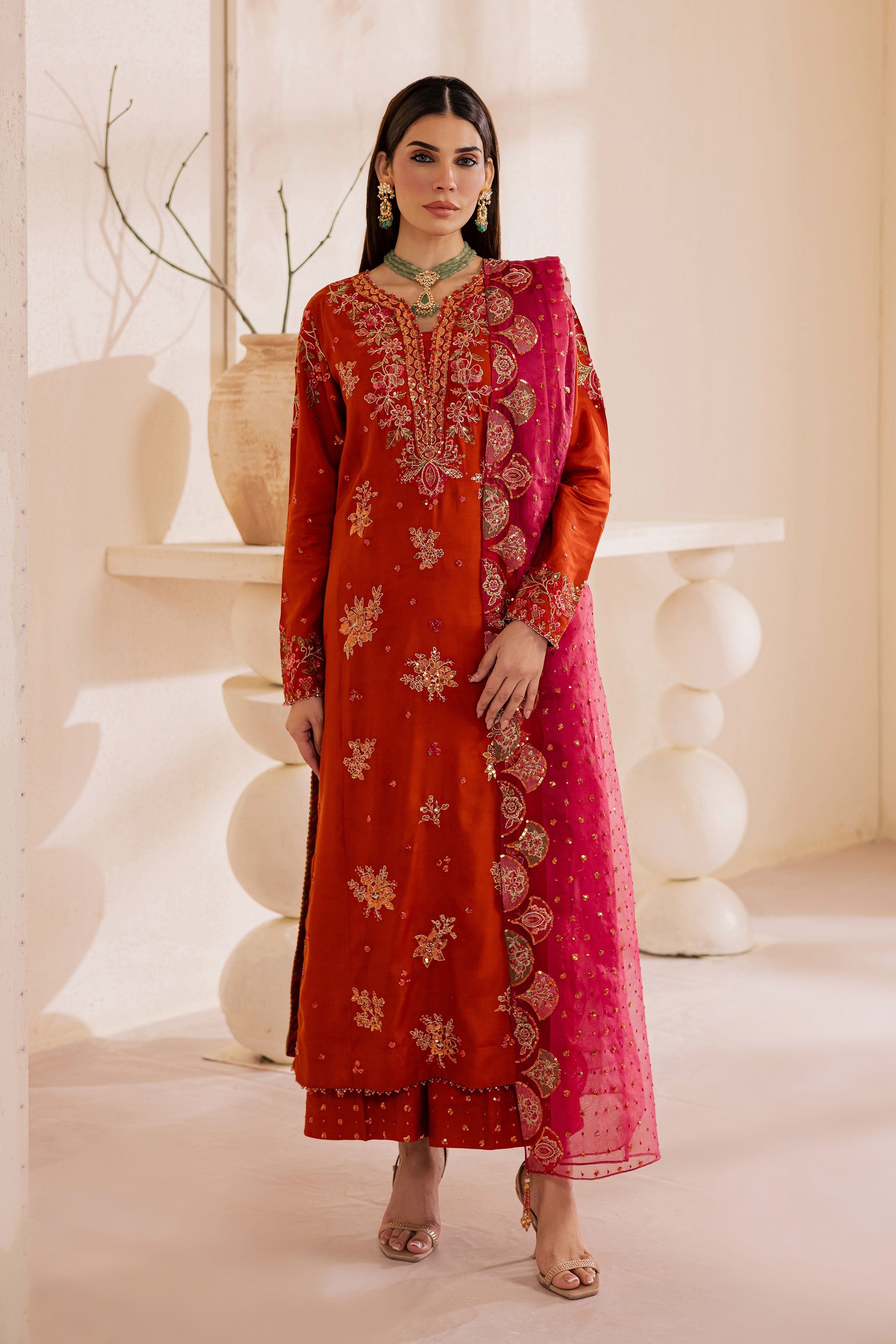 Noor e Gulnaar 3Pc - Embroidered Luxe Pret BATIKLuxePRET2025 BATIK XS / Rust / Raw Silk & Organza-S / Rust / Raw Silk & Organza-M / Rust / Raw Silk & Organza-L / Rust / Raw Silk & Organza-XL / Rust / Raw Silk & Organza