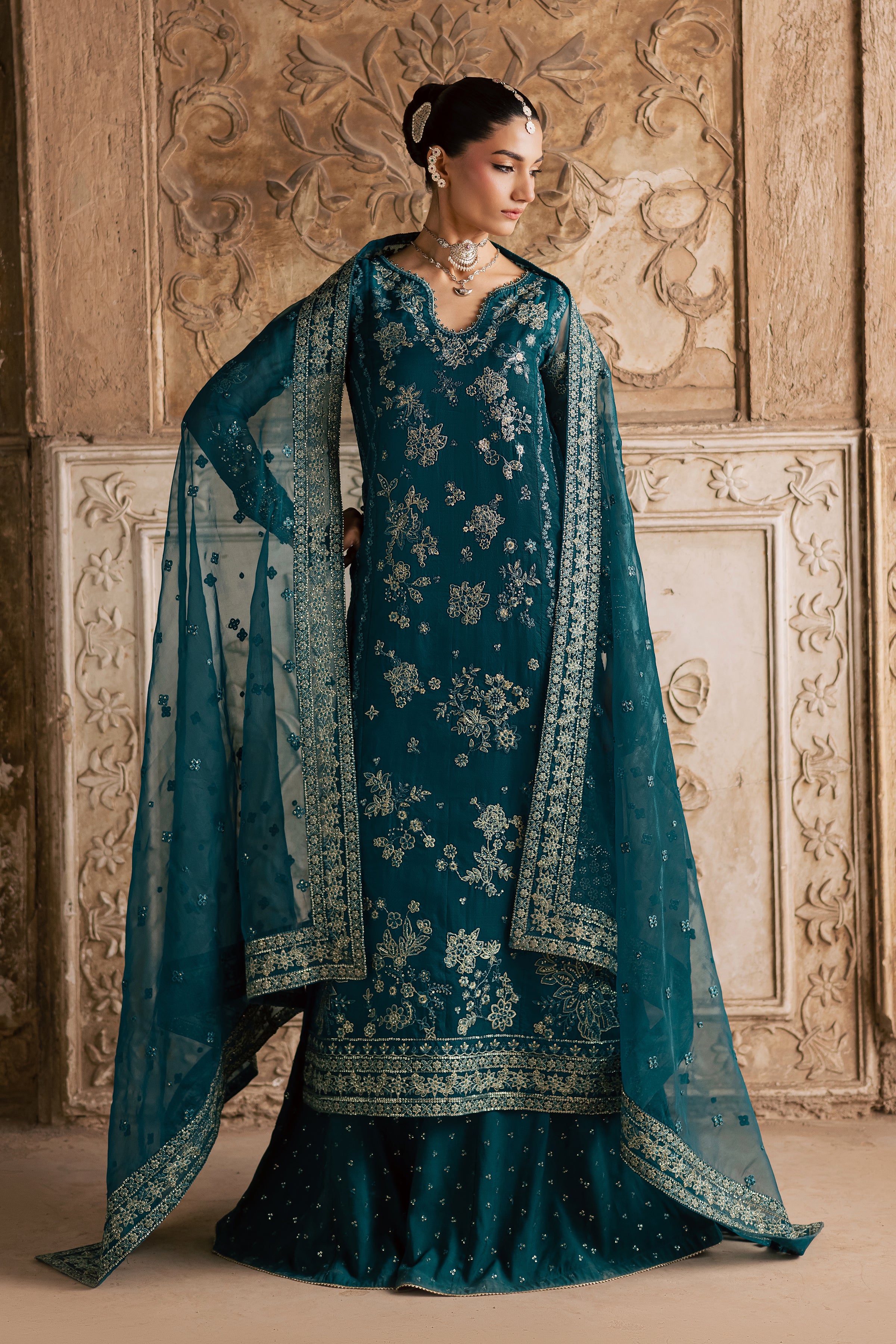Noorie 3Pc- Festive Luxe Pret BATIKLuxePRET BATIK XS / Teal / Organza-S / Teal / Organza-M / Teal / Organza-L / Teal / Organza-XL / Teal / Organza