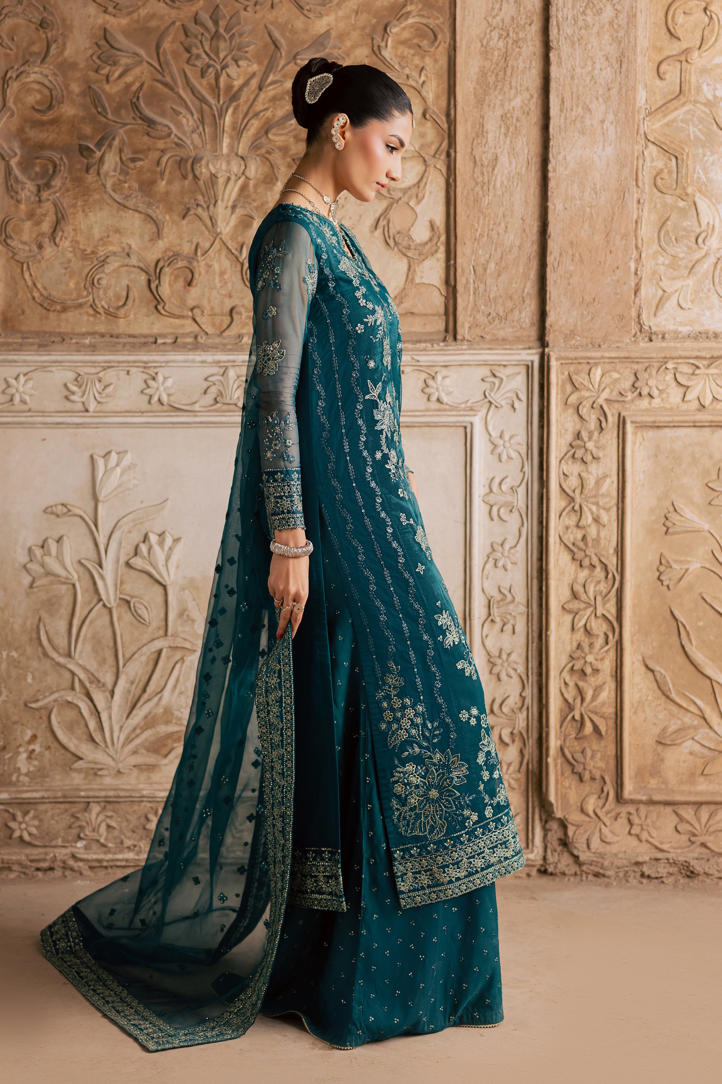 Noorie 3Pc- Festive Luxe Pret BATIKLuxePRET BATIK XS / Teal / Organza-S / Teal / Organza-M / Teal / Organza-L / Teal / Organza-XL / Teal / Organza