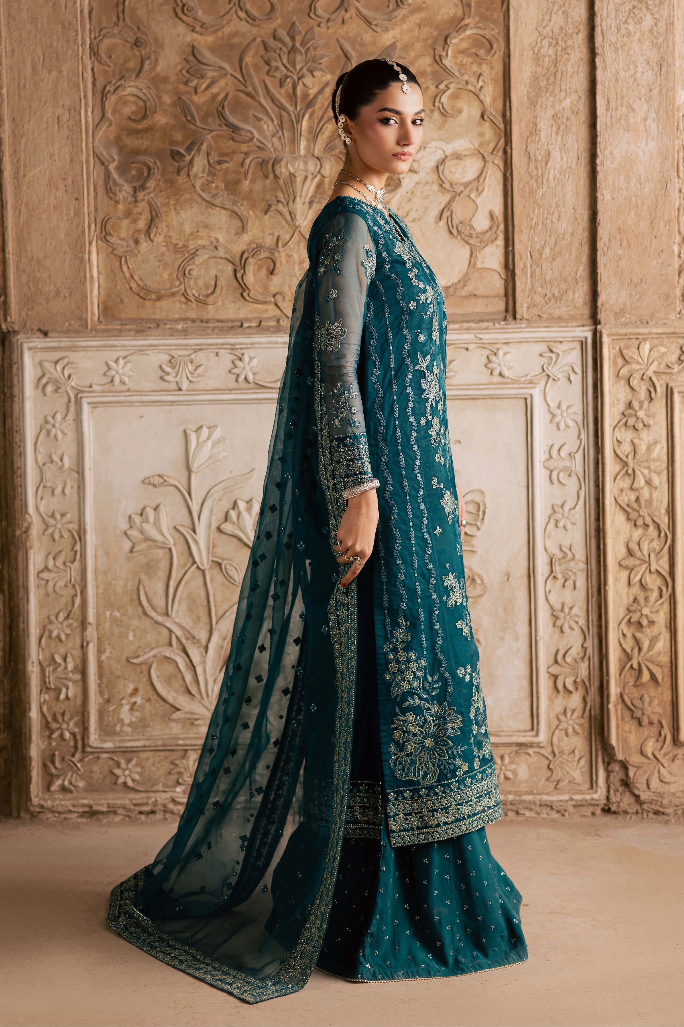 Noorie 3Pc- Festive Luxe Pret BATIKLuxePRET BATIK XS / Teal / Organza-S / Teal / Organza-M / Teal / Organza-L / Teal / Organza-XL / Teal / Organza