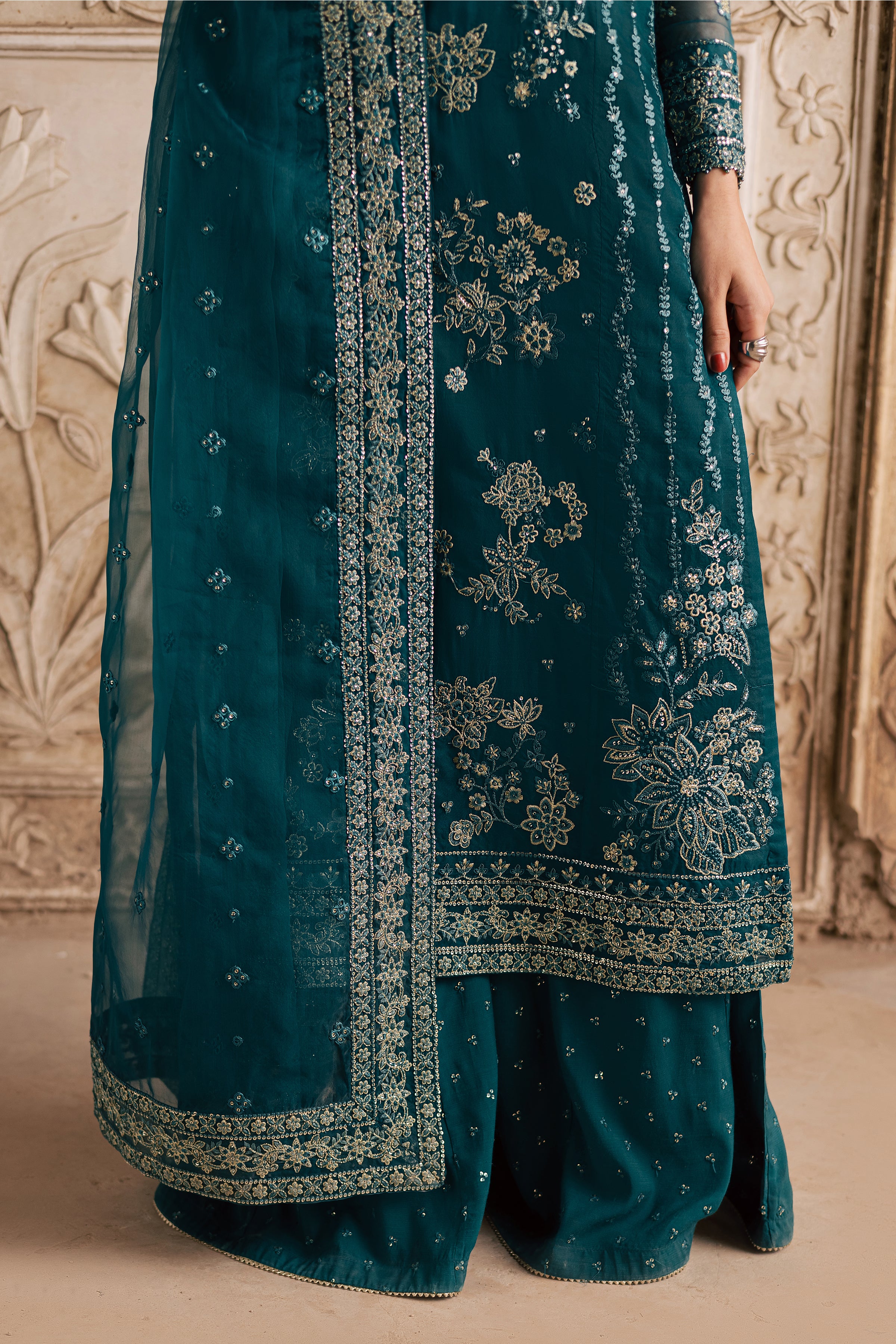 Noorie 3Pc- Festive Luxe Pret BATIKLuxePRET BATIK XS / Teal / Organza-S / Teal / Organza-M / Teal / Organza-L / Teal / Organza-XL / Teal / Organza