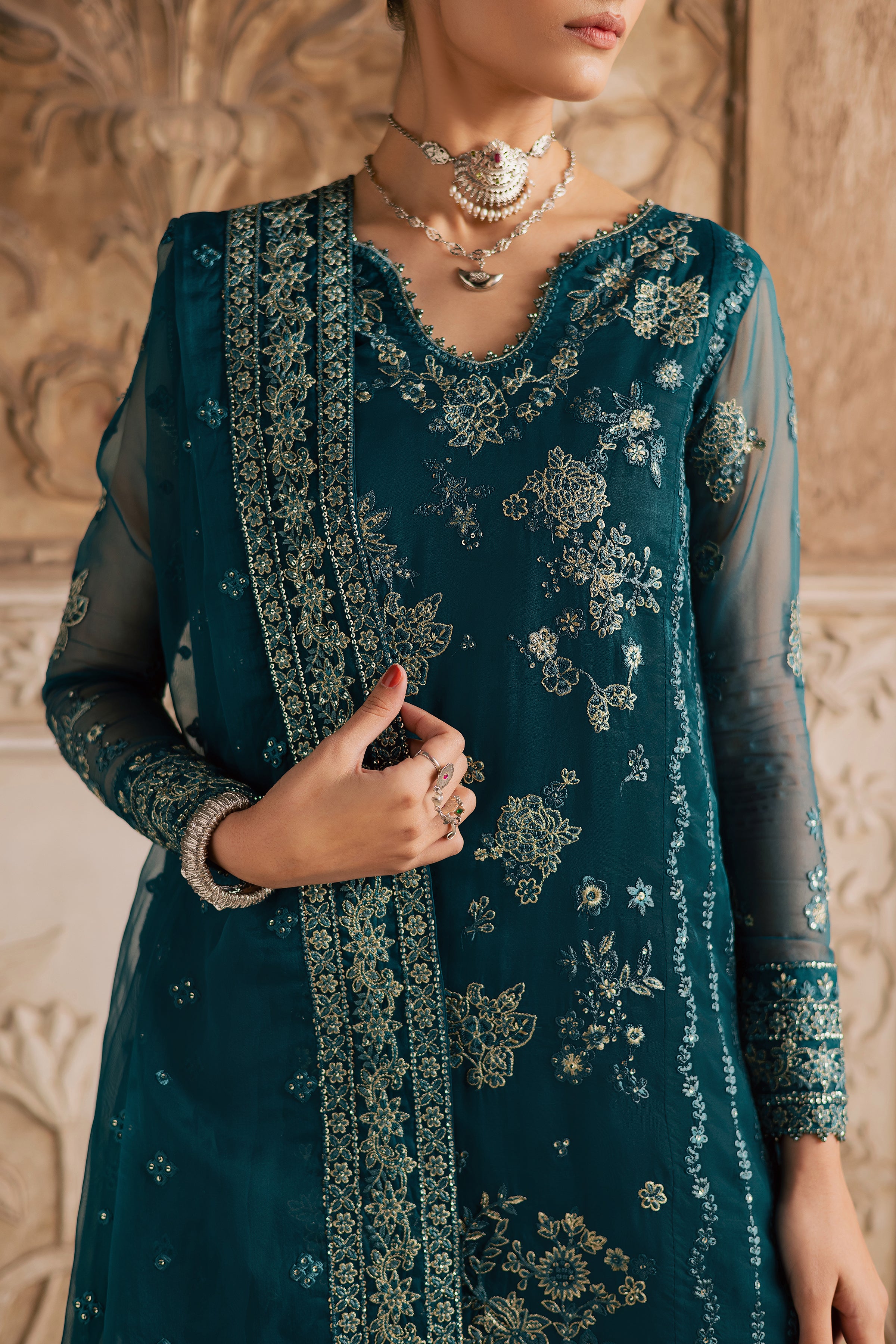 Noorie 3Pc- Festive Luxe Pret BATIKLuxePRET BATIK XS / Teal / Organza-S / Teal / Organza-M / Teal / Organza-L / Teal / Organza-XL / Teal / Organza
