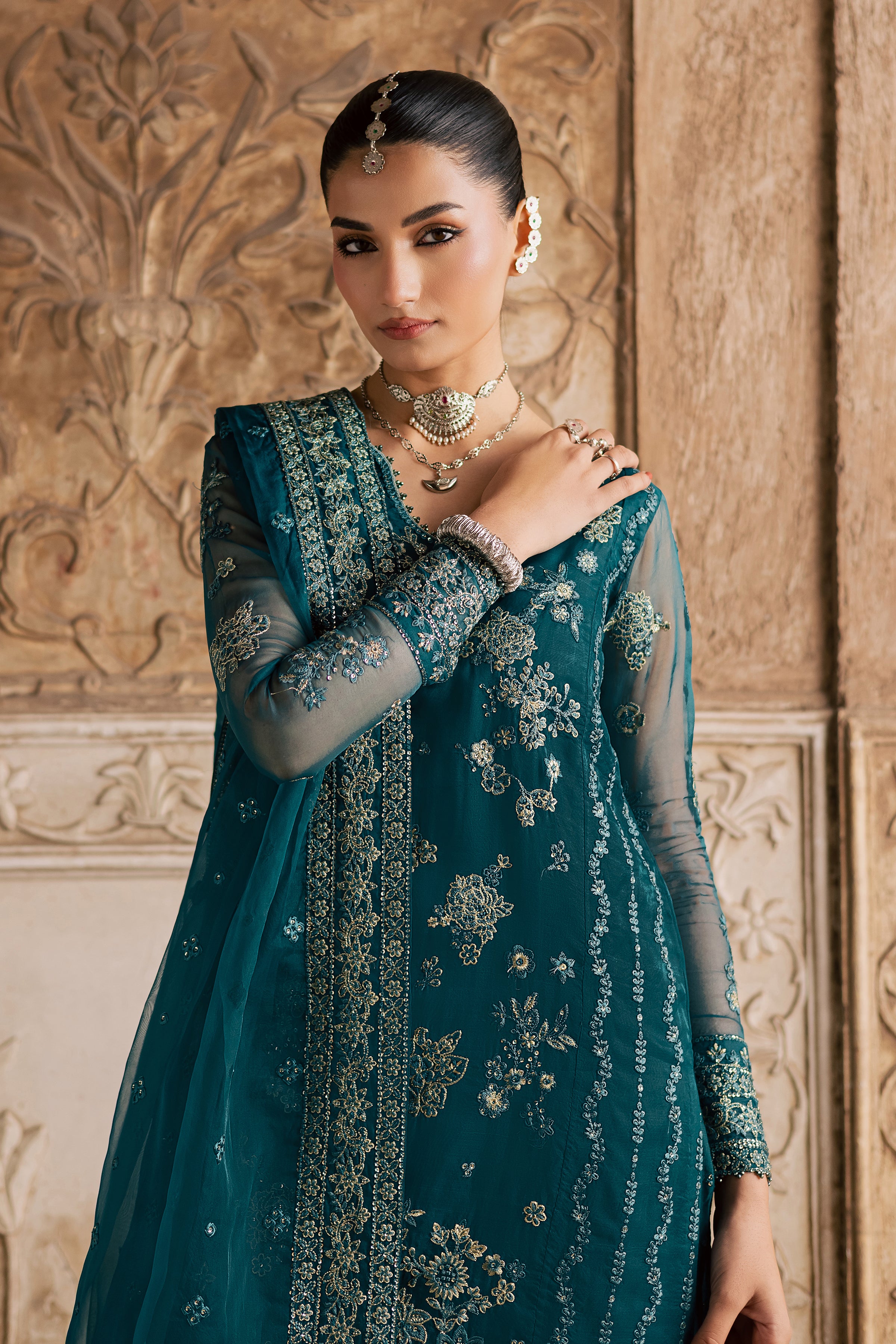 Noorie 3Pc- Festive Luxe Pret BATIKLuxePRET BATIK XS / Teal / Organza-S / Teal / Organza-M / Teal / Organza-L / Teal / Organza-XL / Teal / Organza