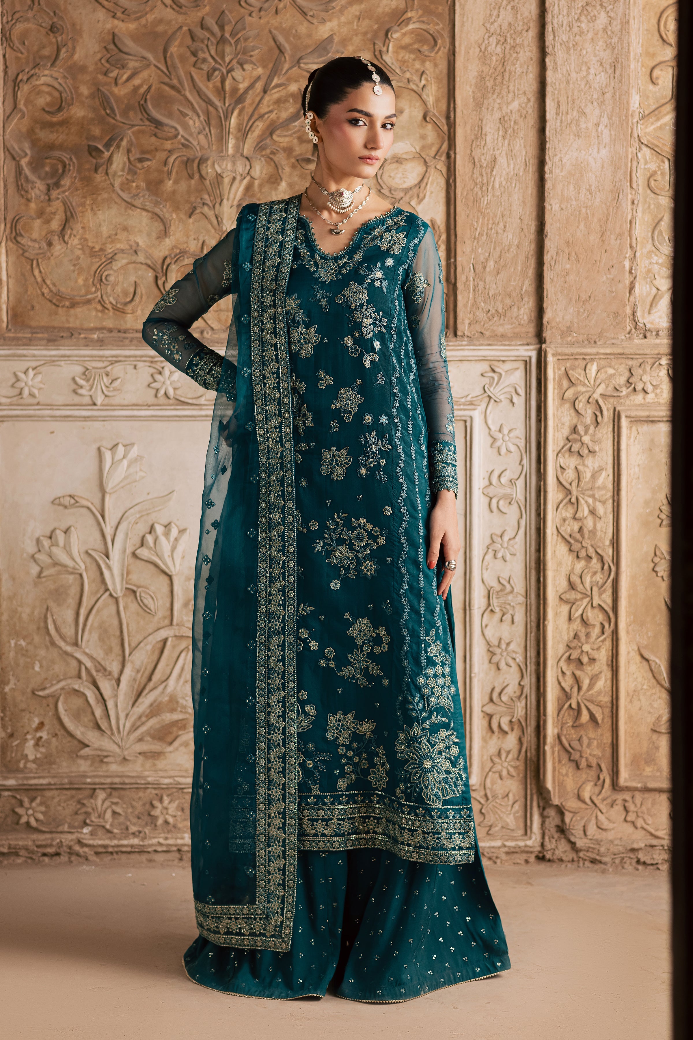 Noorie 3Pc- Festive Luxe Pret BATIKLuxePRET BATIK XS / Teal / Organza-S / Teal / Organza-M / Teal / Organza-L / Teal / Organza-XL / Teal / Organza