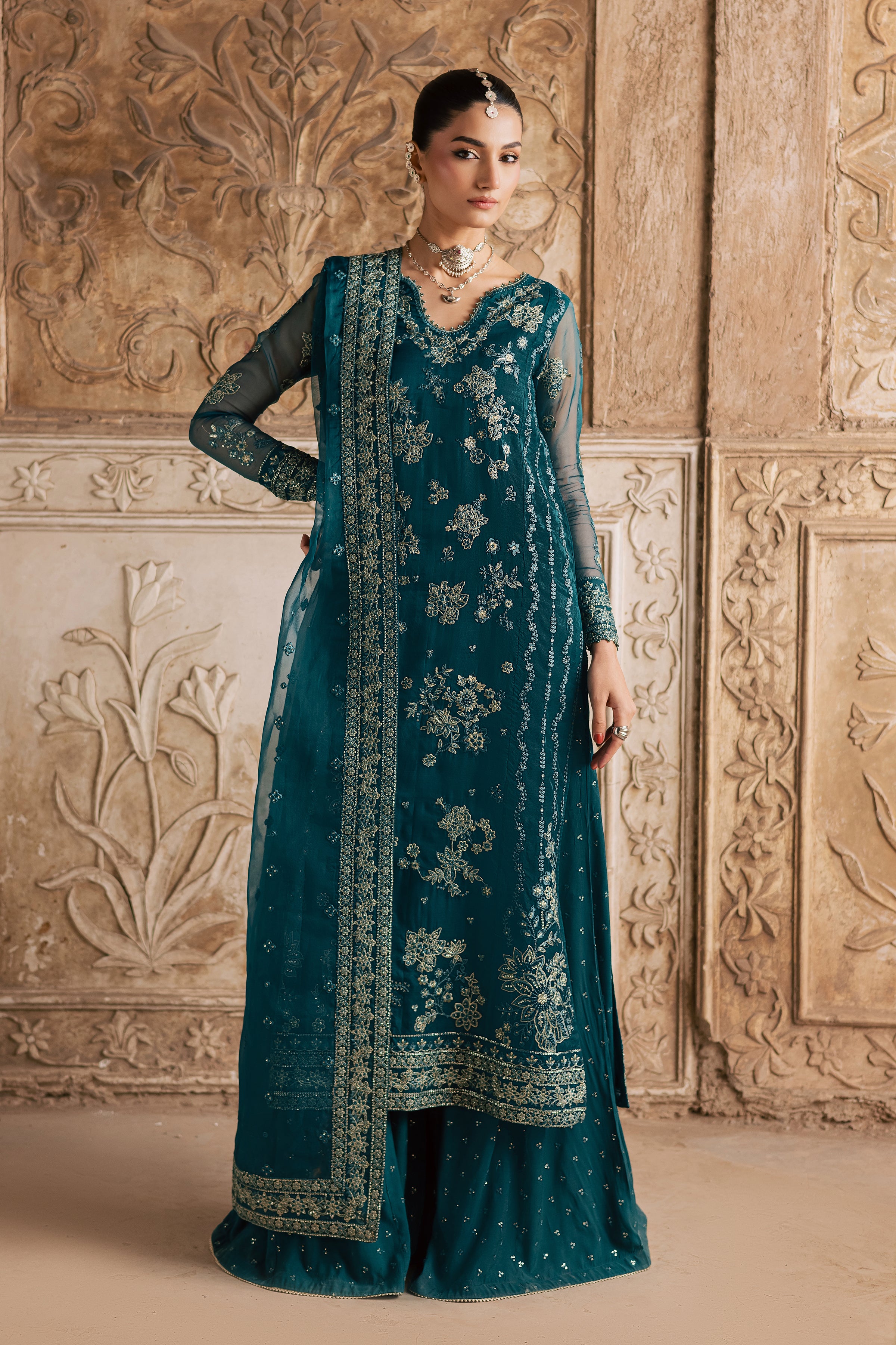 Noorie 3Pc- Festive Luxe Pret BATIKLuxePRET BATIK XS / Teal / Organza-S / Teal / Organza-M / Teal / Organza-L / Teal / Organza-XL / Teal / Organza