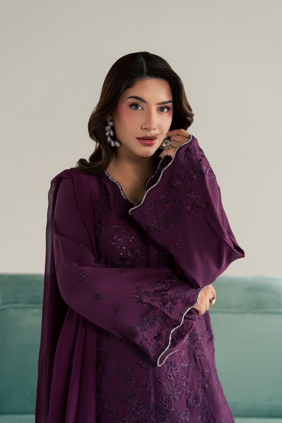 Noushay 3Pc - Festive Luxe Pret STUDIOLUXEAUG26 BATIK S / Magenta / Georgette