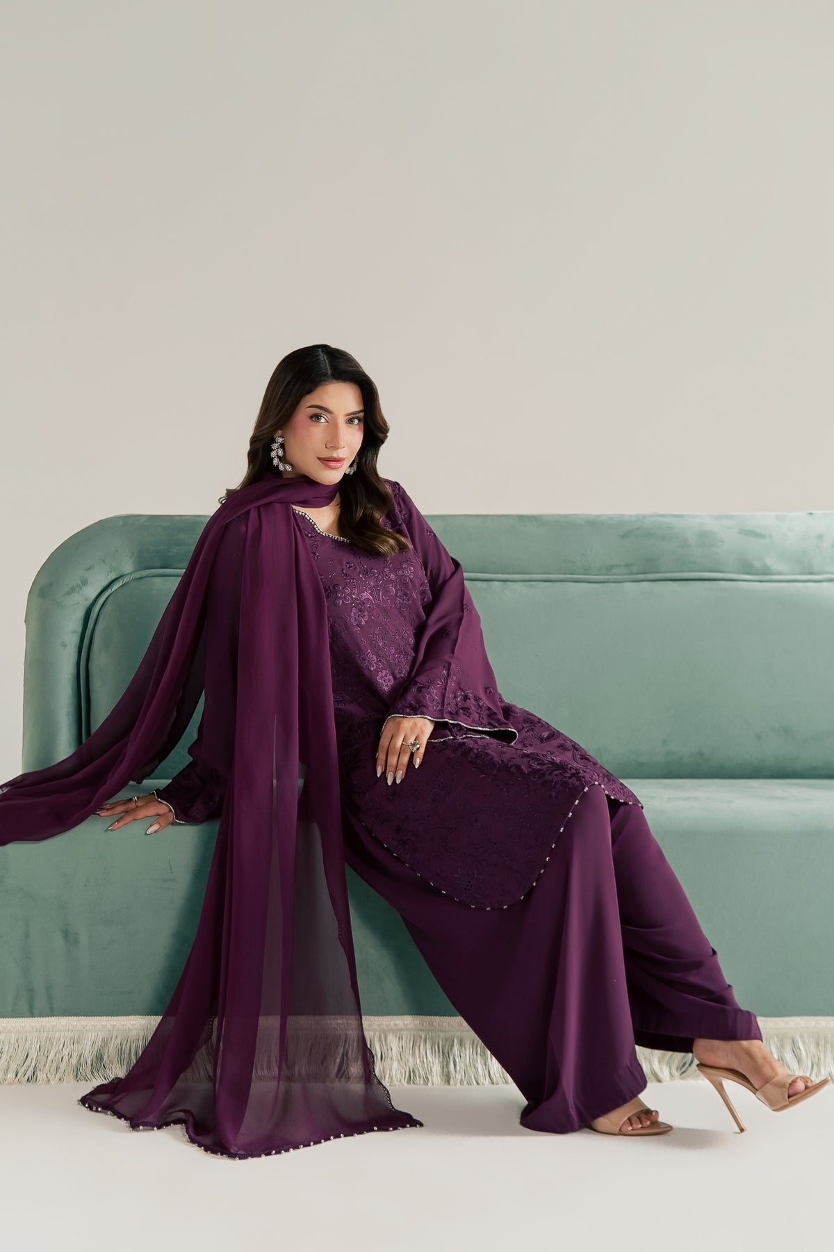 Noushay 3Pc - Festive Luxe Pret STUDIOLUXEAUG26 BATIK S / Magenta / Georgette