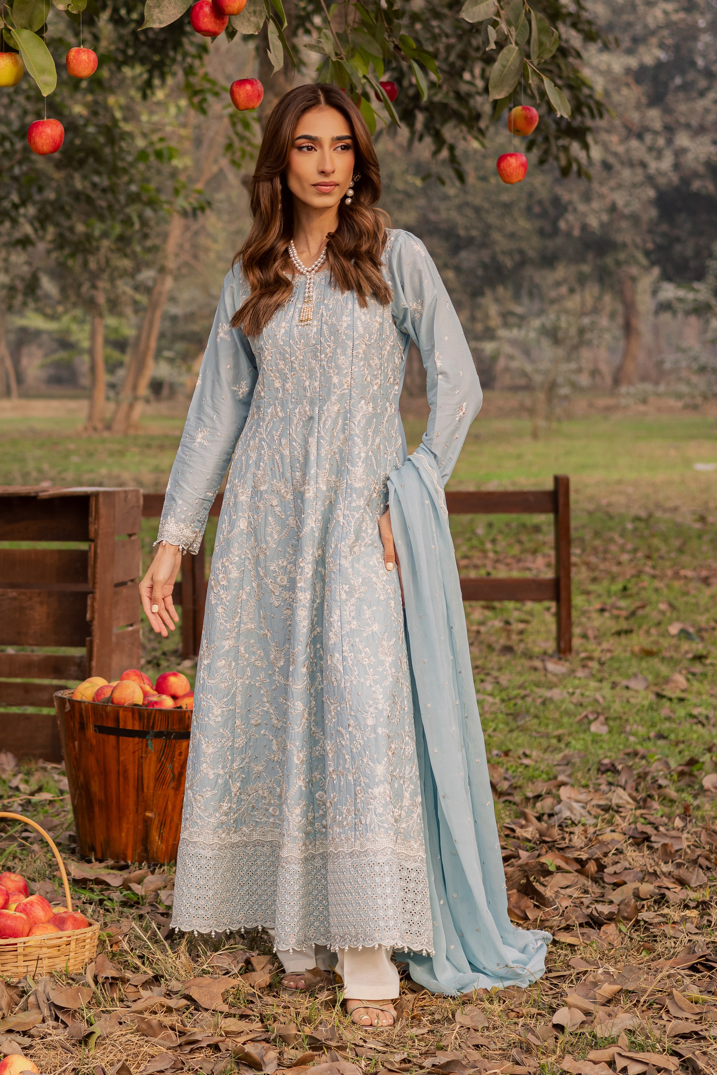 Nur Ray 3Pc - Festive Embroidered Lawn BATIKEID2026 BATIK XS / Sky Blue / Pima Lawn-S / Sky Blue / Pima Lawn-M / Sky Blue / Pima Lawn-L / Sky Blue / Pima Lawn-XL / Sky Blue / Pima Lawn