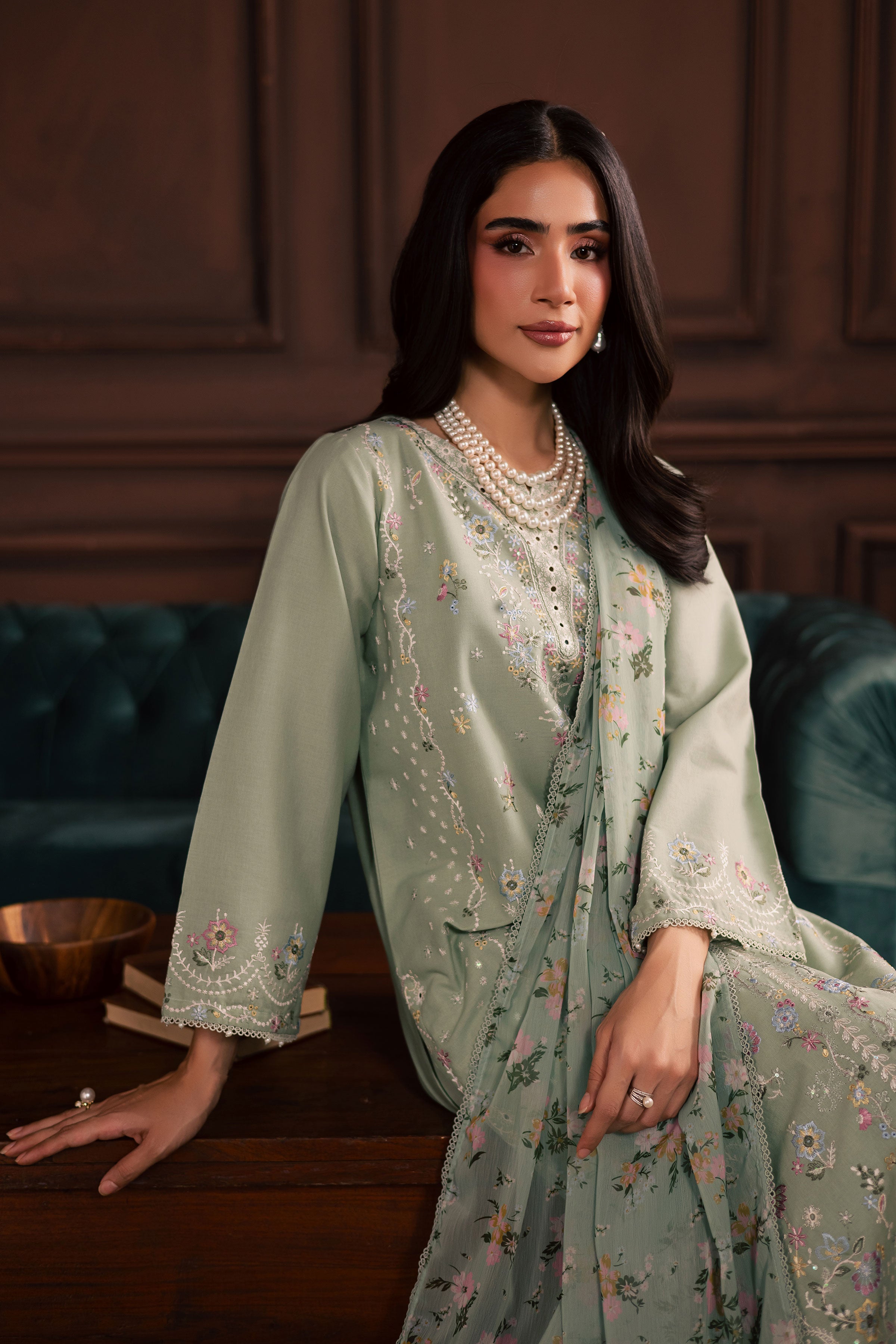 October 3Pc - Embroidered Khaddar Dress BATIK WINTER PRET 2025 BATIK XS / Sea Green / Khaddar-S / Sea Green / Khaddar-M / Sea Green / Khaddar-L / Sea Green / Khaddar-XL / Sea Green / Khaddar