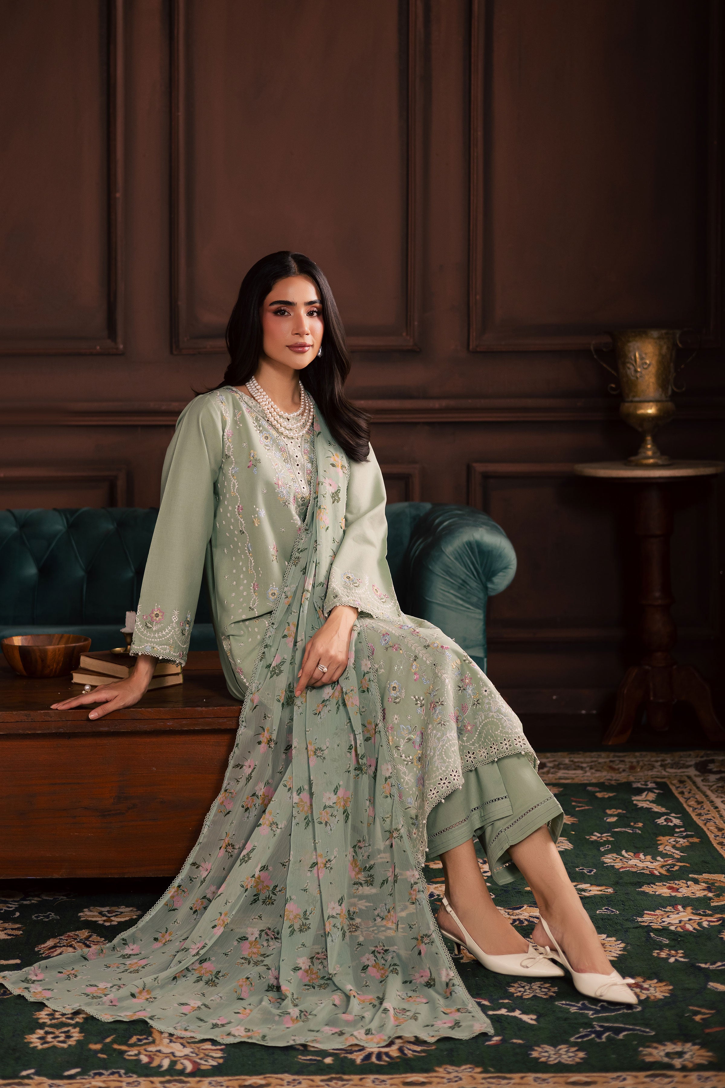 October 3Pc - Embroidered Khaddar Dress BATIK WINTER PRET 2025 BATIK XS / Sea Green / Khaddar-S / Sea Green / Khaddar-M / Sea Green / Khaddar-L / Sea Green / Khaddar-XL / Sea Green / Khaddar