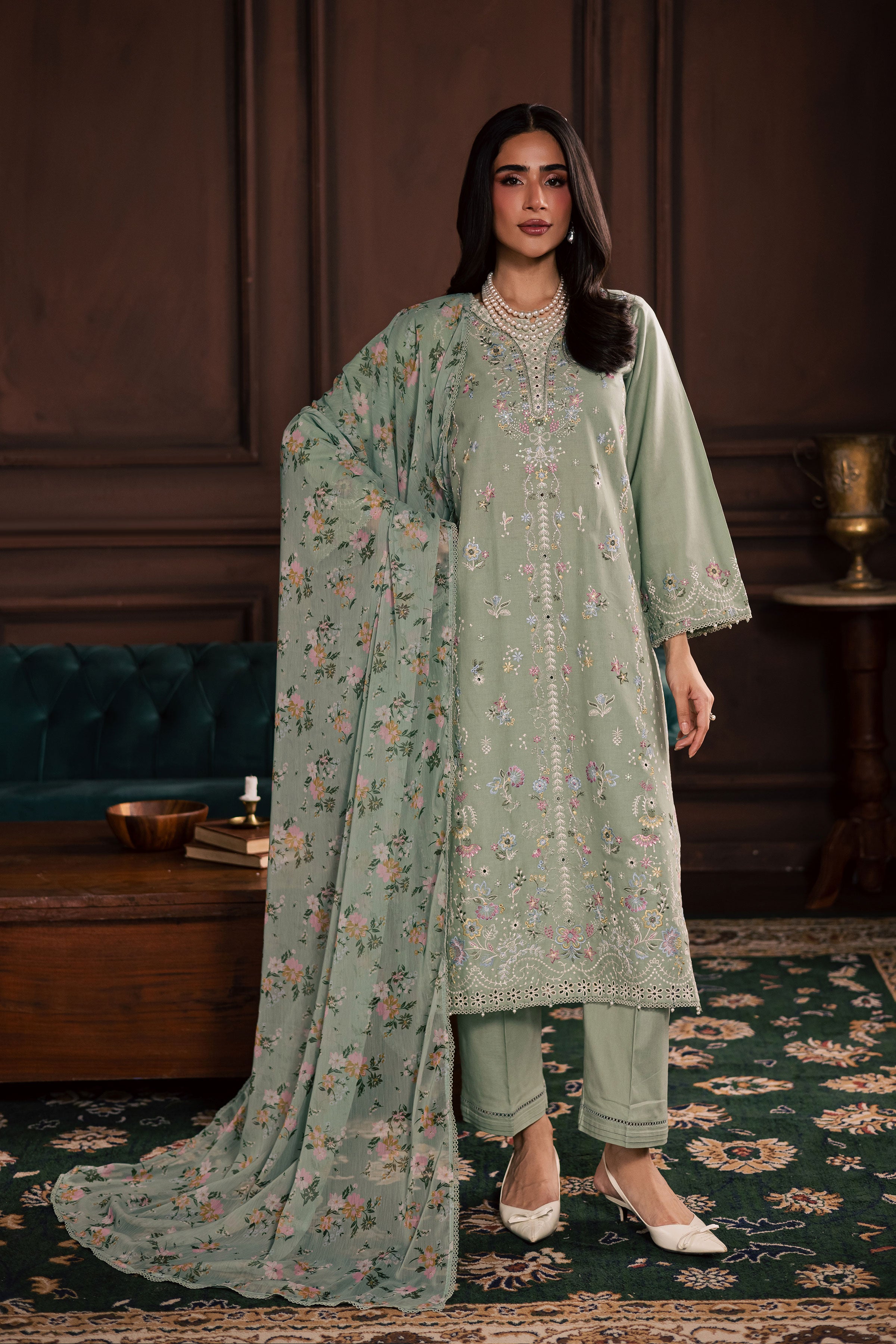 October 3Pc - Embroidered Khaddar Dress BATIK WINTER PRET 2025 BATIK XS / Sea Green / Khaddar-S / Sea Green / Khaddar-M / Sea Green / Khaddar-L / Sea Green / Khaddar-XL / Sea Green / Khaddar