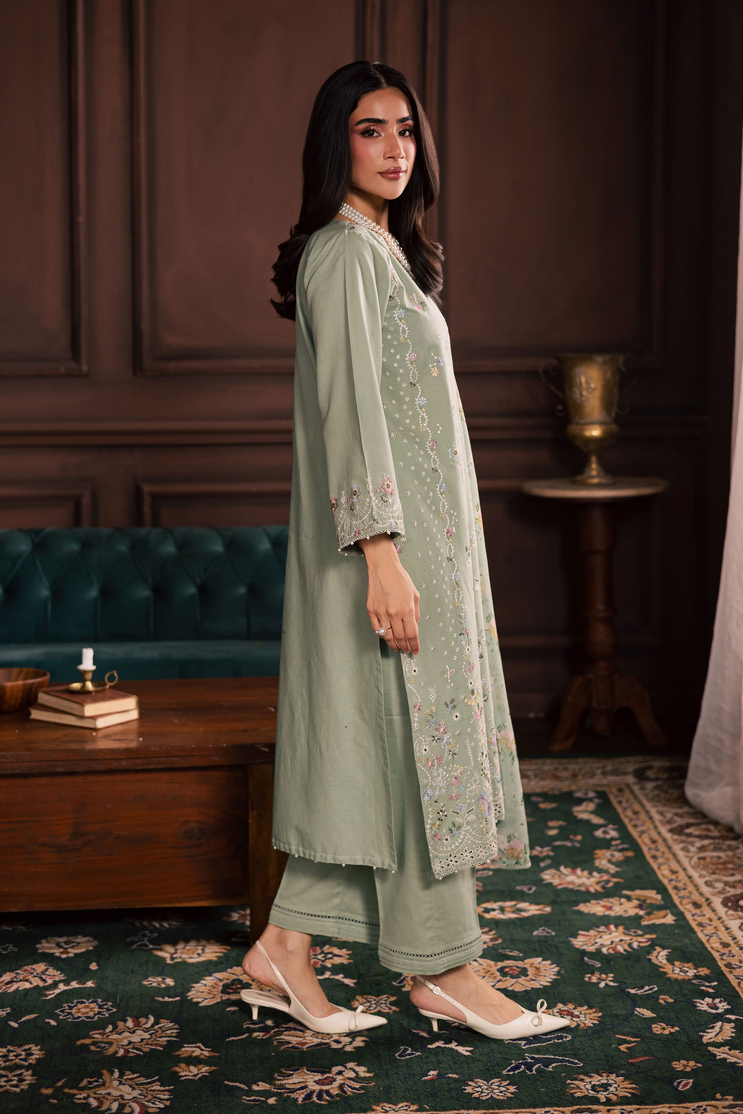 October 3Pc - Embroidered Khaddar Dress BATIK WINTER PRET 2025 BATIK XS / Sea Green / Khaddar-S / Sea Green / Khaddar-M / Sea Green / Khaddar-L / Sea Green / Khaddar-XL / Sea Green / Khaddar