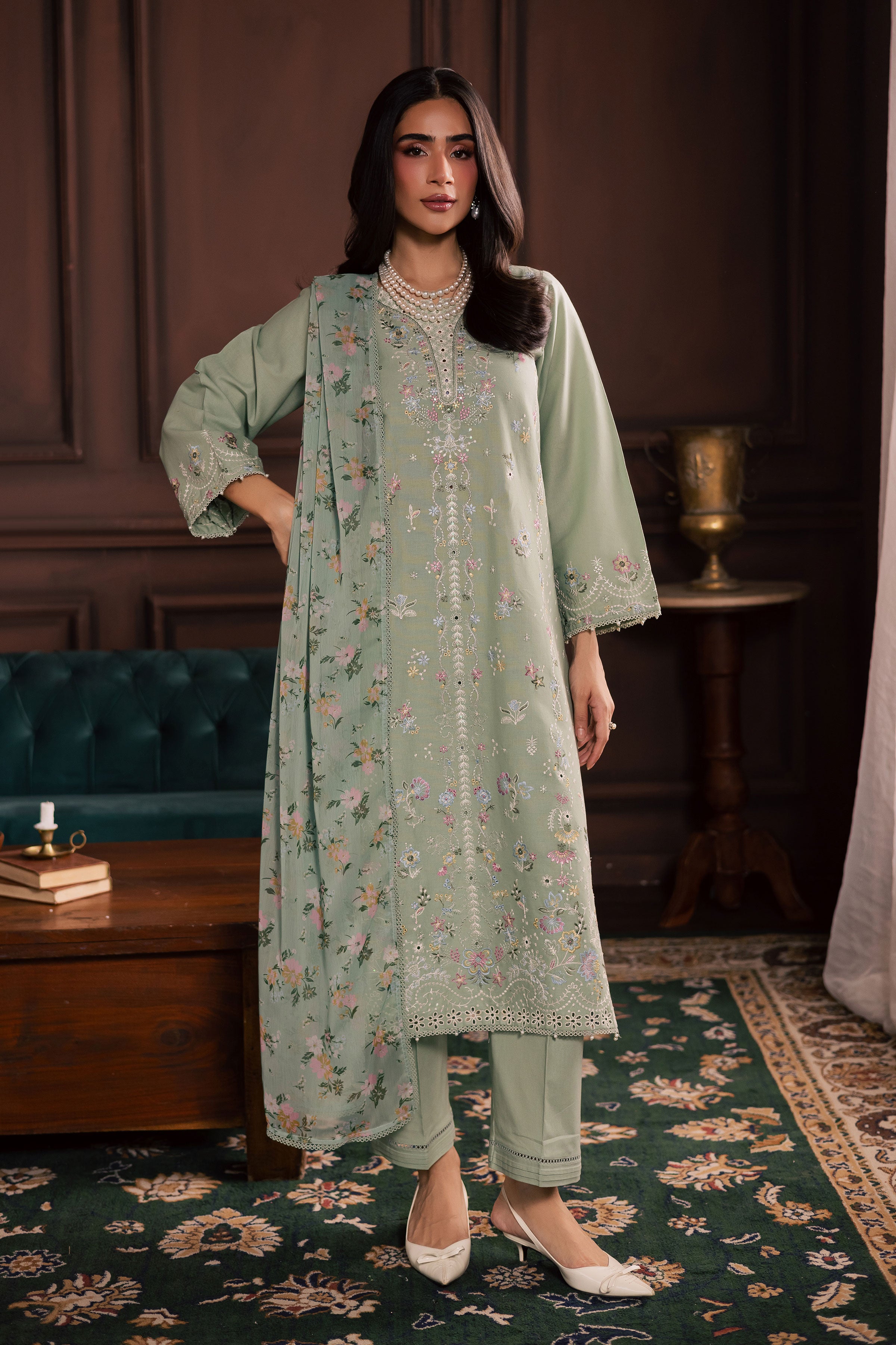 October 3Pc - Embroidered Khaddar Dress BATIK WINTER PRET 2025 BATIK XS / Sea Green / Khaddar-S / Sea Green / Khaddar-M / Sea Green / Khaddar-L / Sea Green / Khaddar-XL / Sea Green / Khaddar