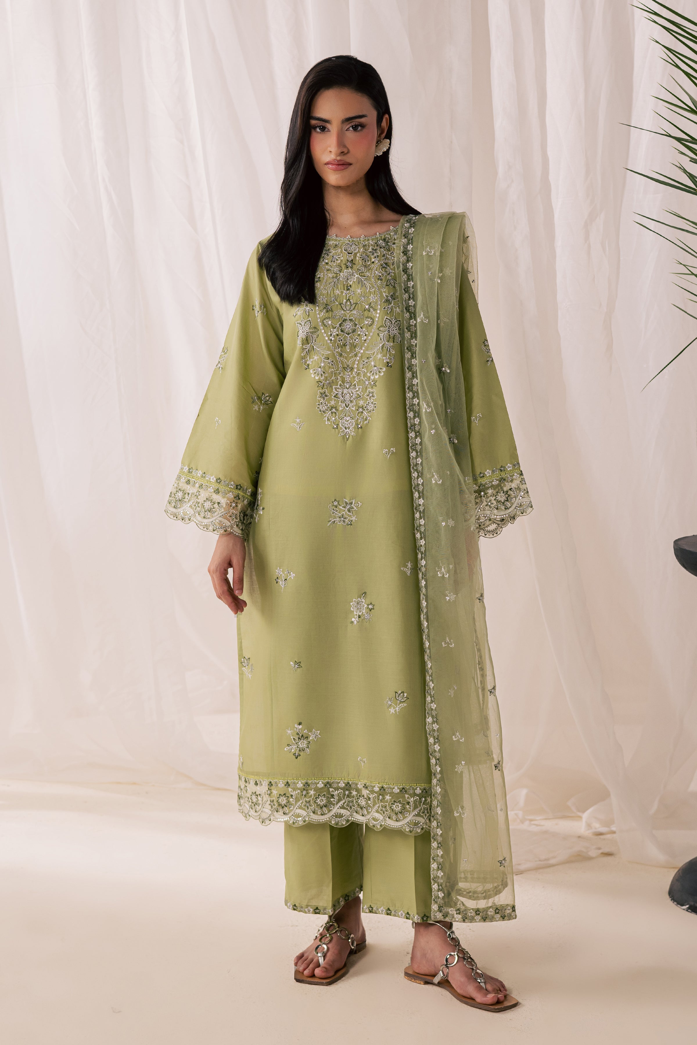 Olive Vasl 3Pc - Luxury Embroidered Lawn BATIKSS26 BATIK XS / Moderate Olive / Pima Lawn