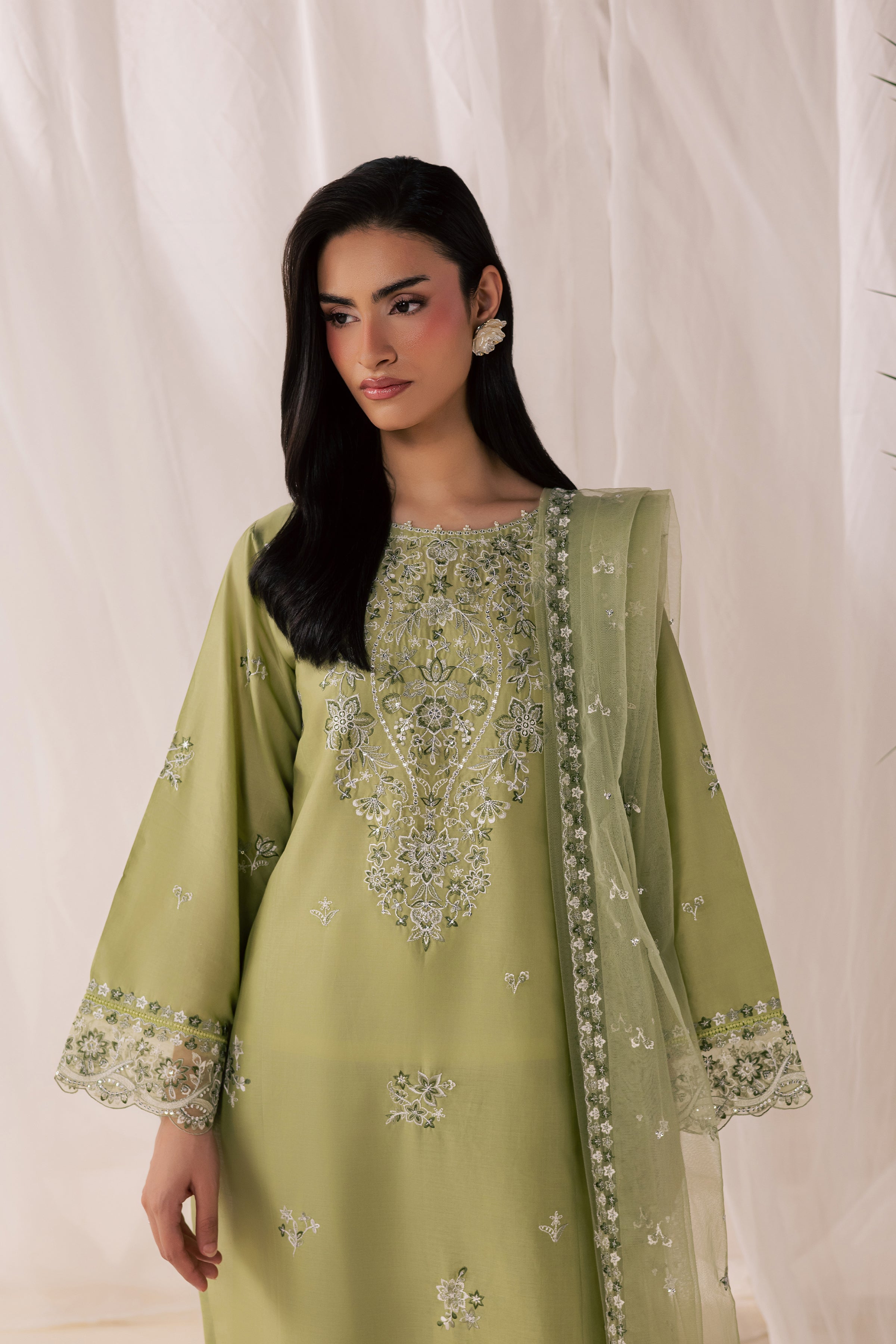 Olive Vasl 3Pc - Luxury Embroidered Lawn BATIKSS26 BATIK XS / Moderate Olive / Pima Lawn