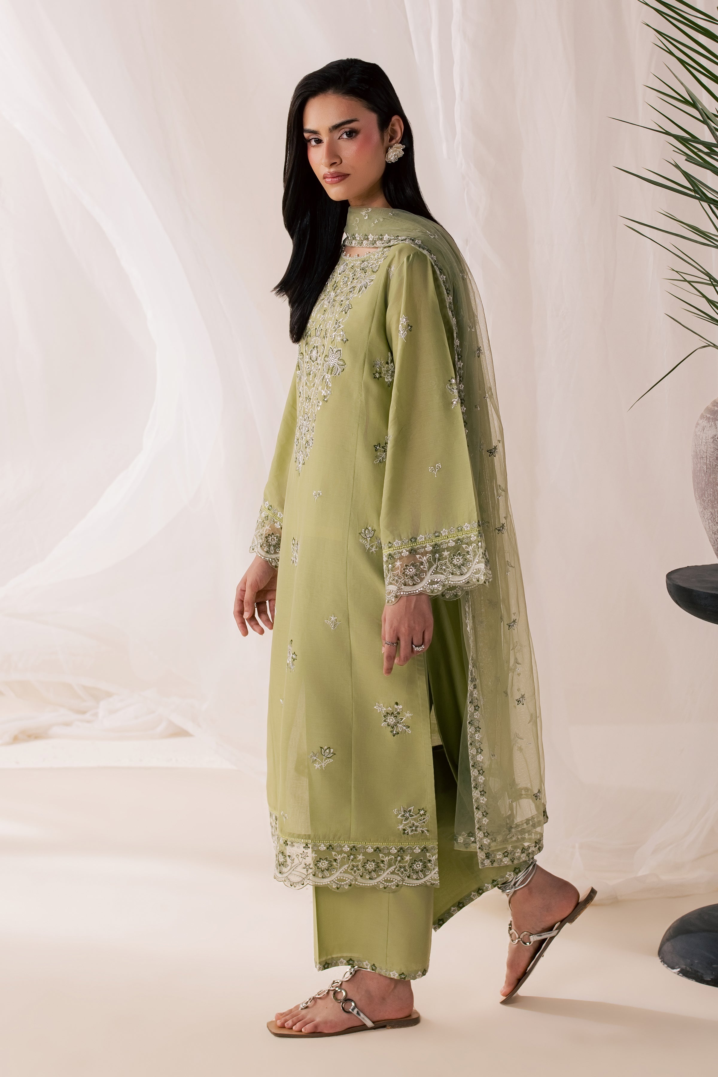 Olive Vasl 3Pc - Luxury Embroidered Lawn BATIKSS26 BATIK XS / Moderate Olive / Pima Lawn