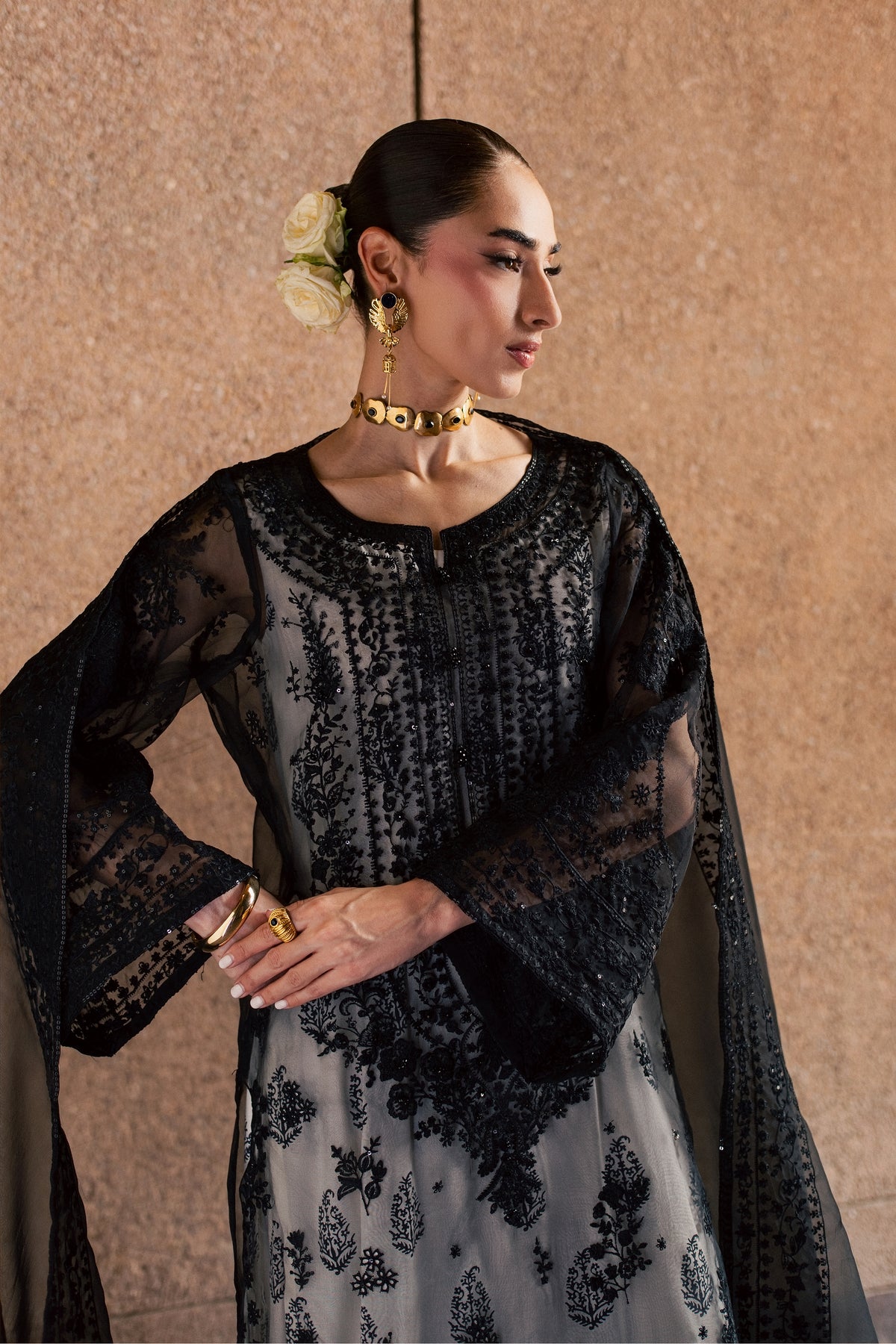 Organza Black White 3Pc - Festive Luxe Pret BATIKLUXESEP26 BATIK XS / Black and White / Organza