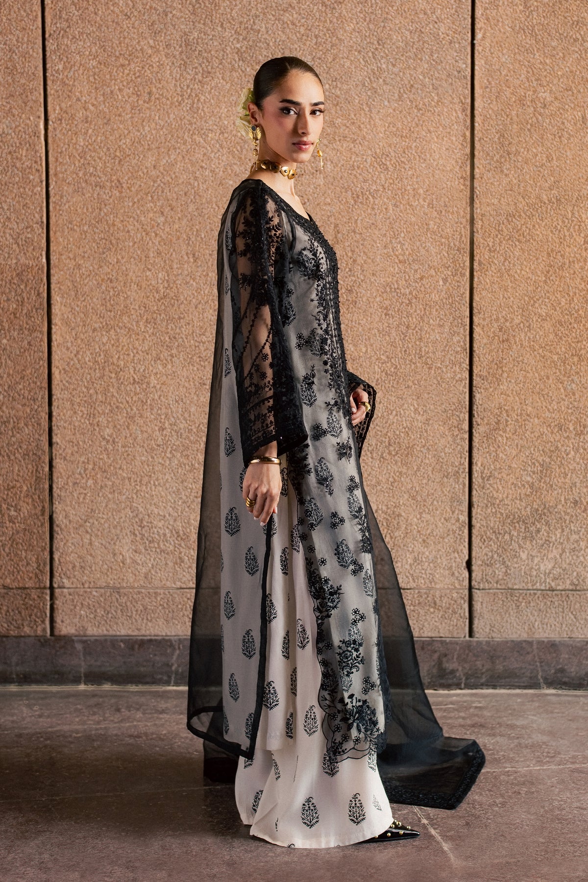 Organza Black White 3Pc - Festive Luxe Pret BATIKLUXESEP26 BATIK XS / Black and White / Organza
