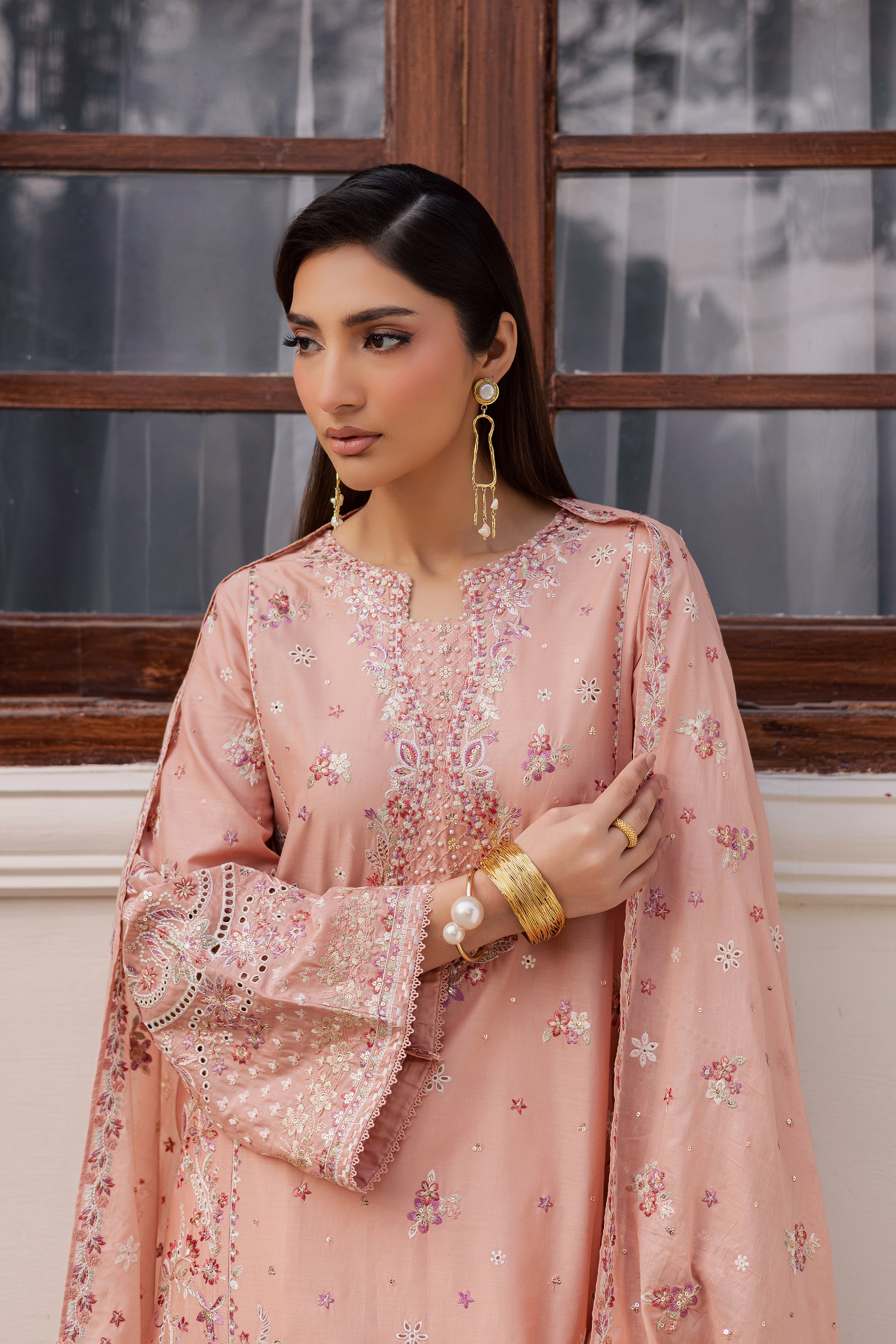 Peach Line 3Pc - Festive Embroidered Lawn BATIKEID2026 BATIK XS / Peach / Pima Lawn-S / Peach / Pima Lawn-M / Peach / Pima Lawn-L / Peach / Pima Lawn-XL / Peach / Pima Lawn