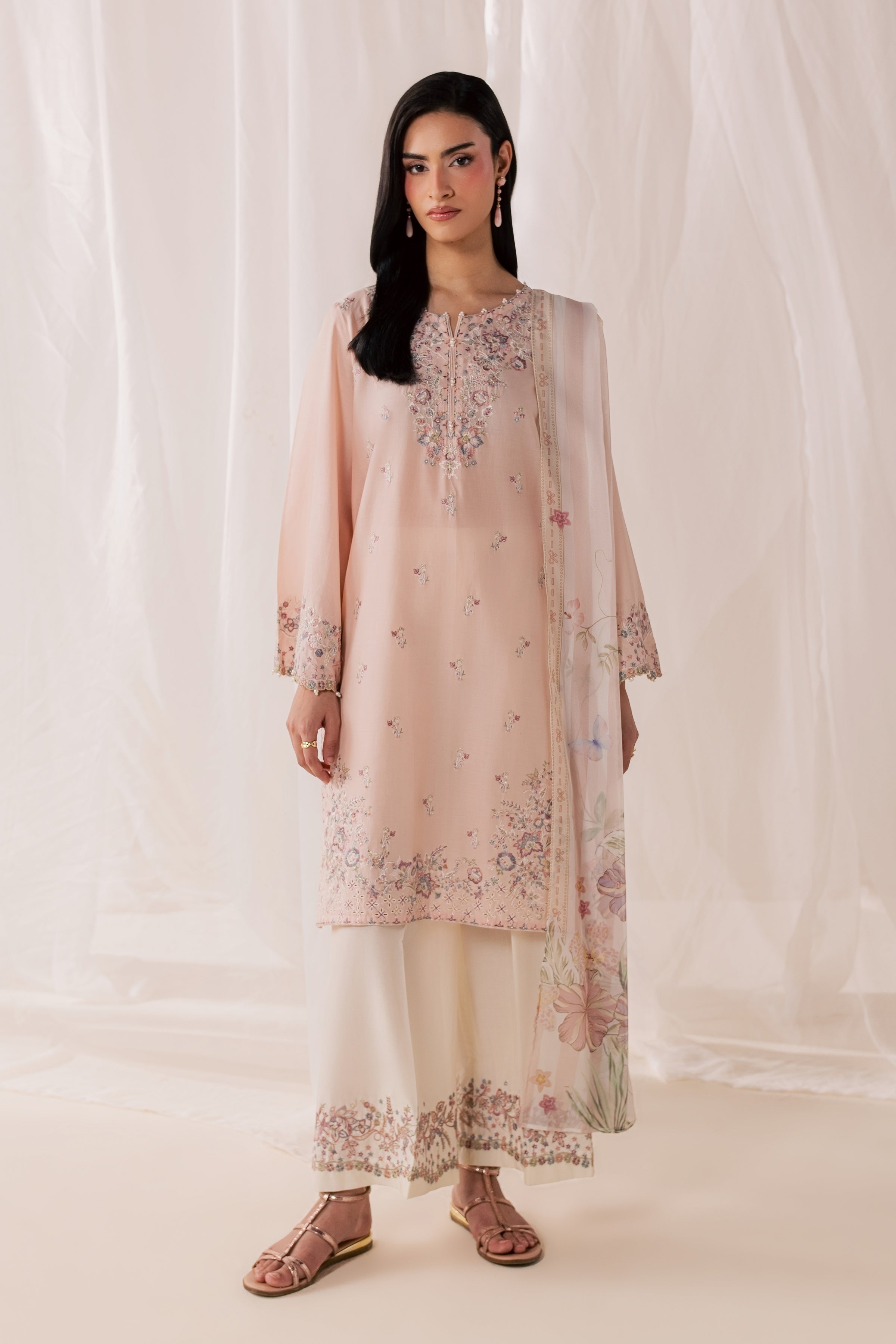 Peach Tart 3Pc - Luxury Embroidered Lawn BATIKSS26 BATIK XS / Powder Peach / Pima Lawn