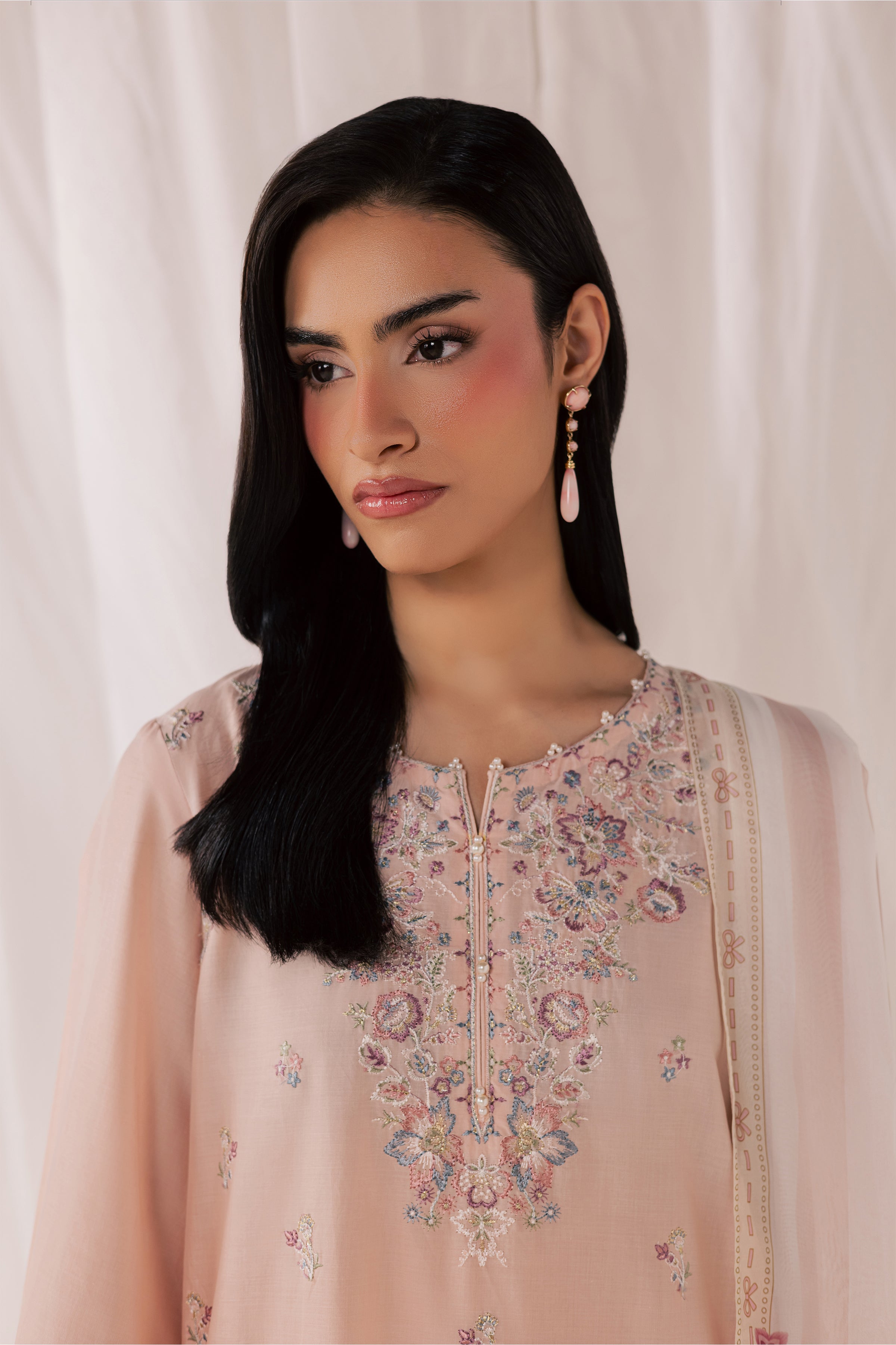 Peach Tart 3Pc - Luxury Embroidered Lawn BATIKSS26 BATIK XS / Powder Peach / Pima Lawn
