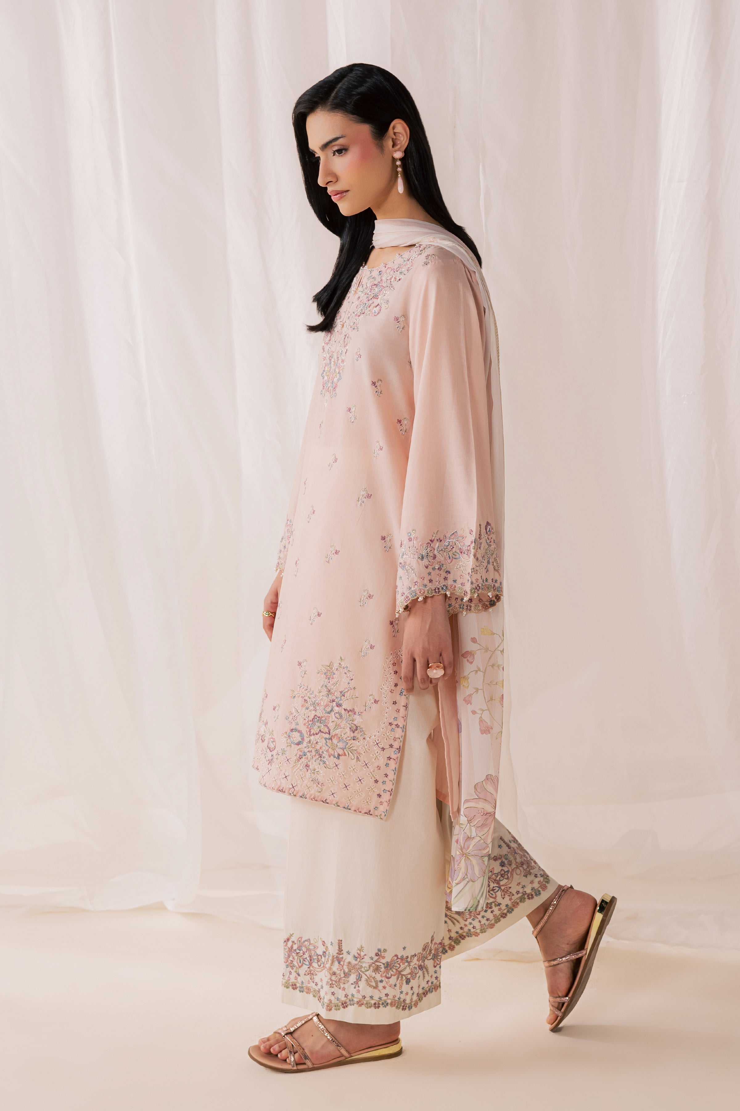 Peach Tart 3Pc - Luxury Embroidered Lawn BATIKSS26 BATIK XS / Powder Peach / Pima Lawn