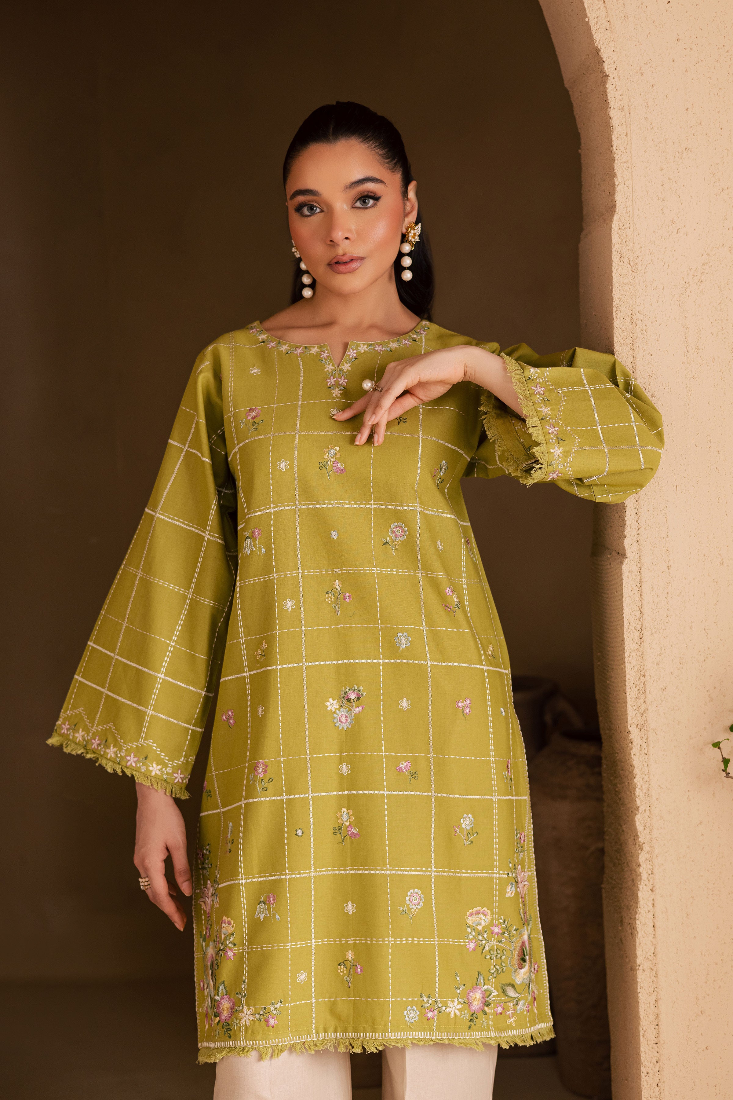 Pear Green 2Pc - Embroidered Khaddar Dress BATIK WINTER PRET 2025 BATIK XS / Pear Green / Khaddar-S / Pear Green / Khaddar-M / Pear Green / Khaddar-L / Pear Green / Khaddar-XL / Pear Green / Khaddar