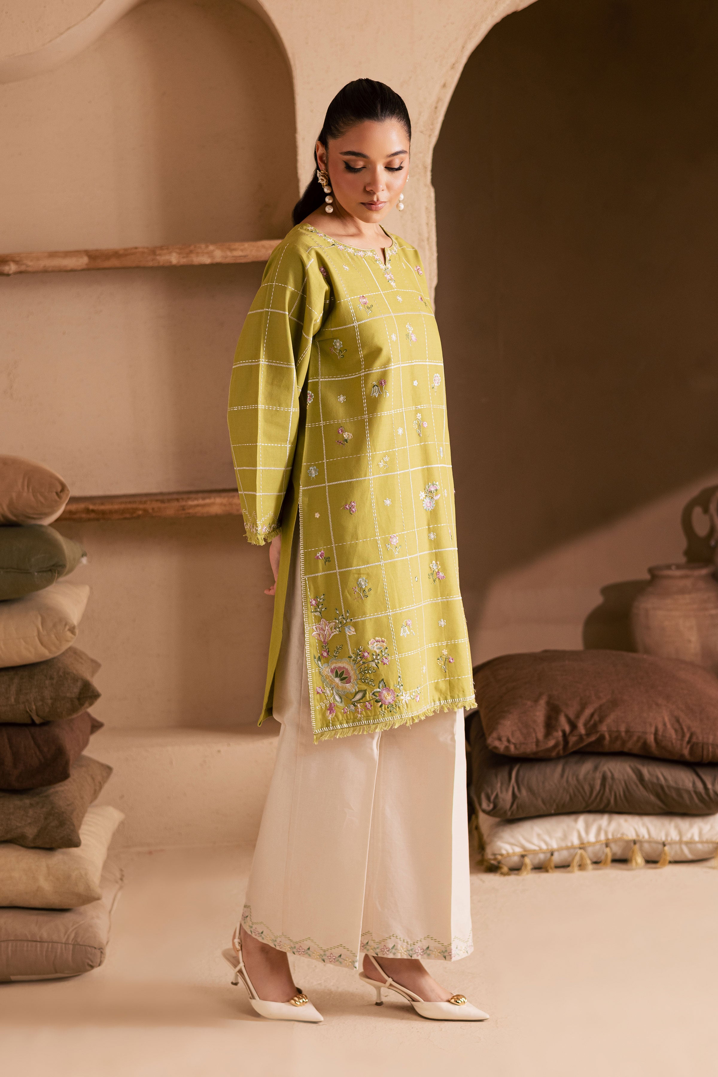 Pear Green 2Pc - Embroidered Khaddar Dress BATIK WINTER PRET 2025 BATIK XS / Pear Green / Khaddar-S / Pear Green / Khaddar-M / Pear Green / Khaddar-L / Pear Green / Khaddar-XL / Pear Green / Khaddar