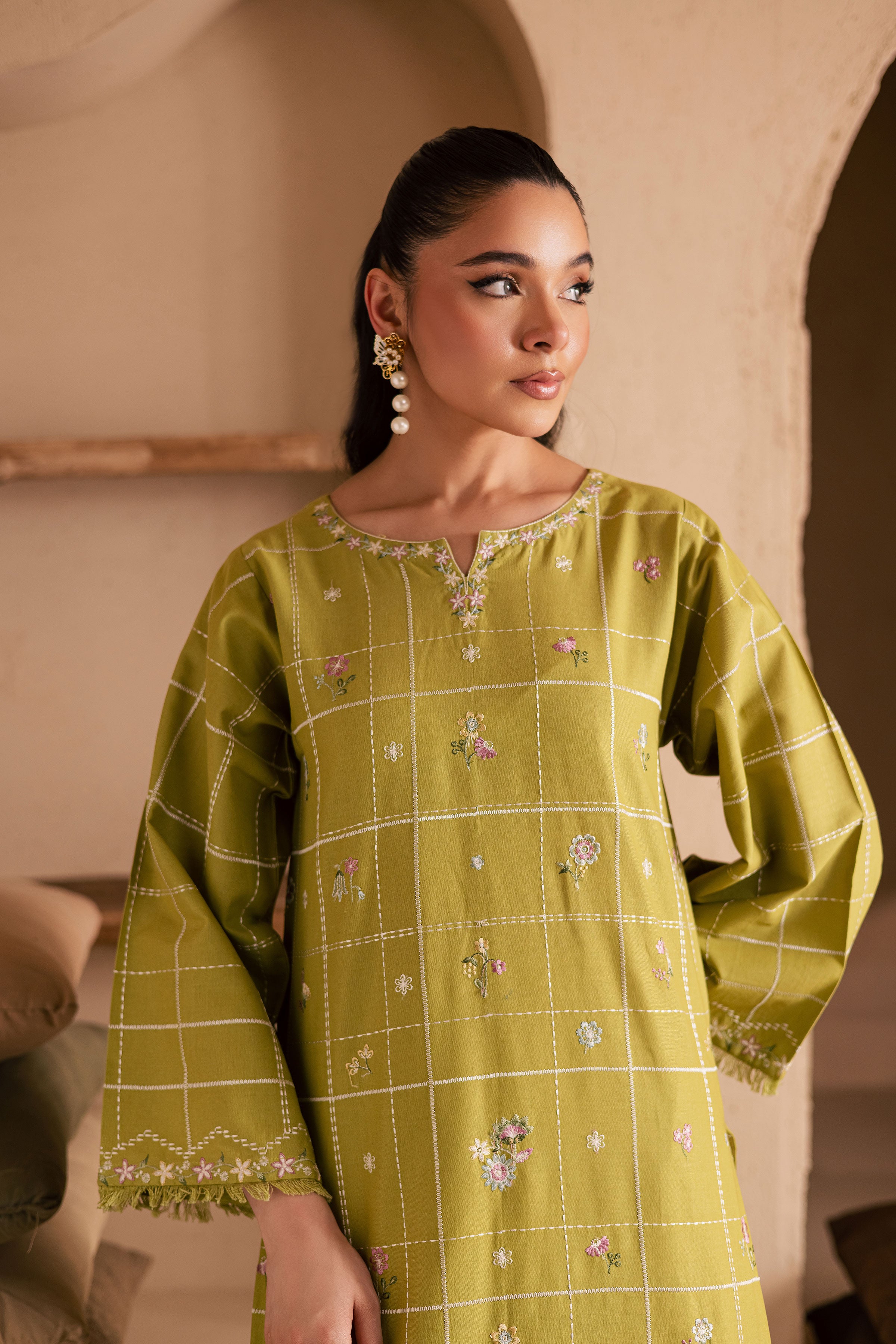 Pear Green 2Pc - Embroidered Khaddar Dress BATIK WINTER PRET 2025 BATIK XS / Pear Green / Khaddar-S / Pear Green / Khaddar-M / Pear Green / Khaddar-L / Pear Green / Khaddar-XL / Pear Green / Khaddar