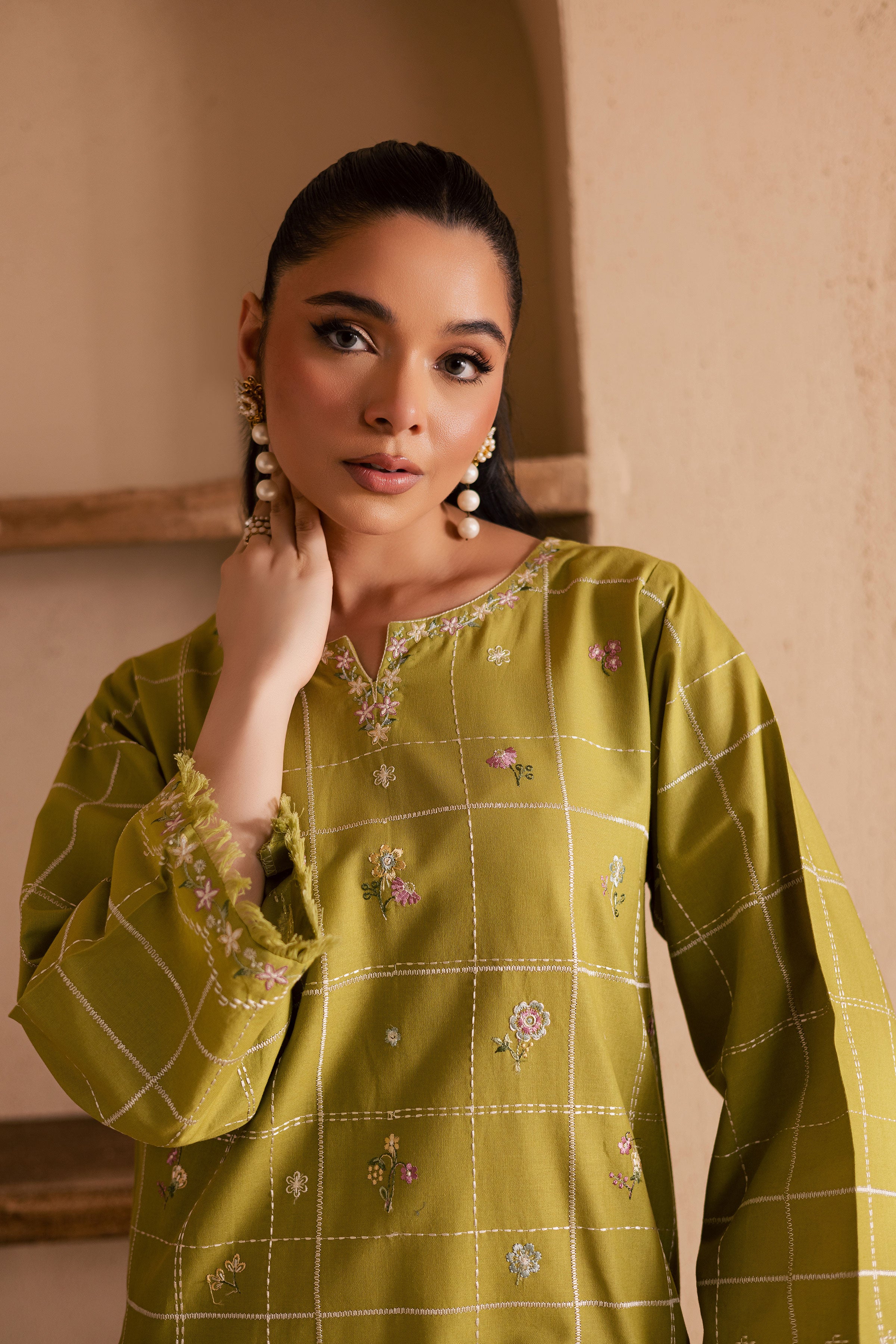 Pear Green 2Pc - Embroidered Khaddar Dress BATIK WINTER PRET 2025 BATIK XS / Pear Green / Khaddar-S / Pear Green / Khaddar-M / Pear Green / Khaddar-L / Pear Green / Khaddar-XL / Pear Green / Khaddar