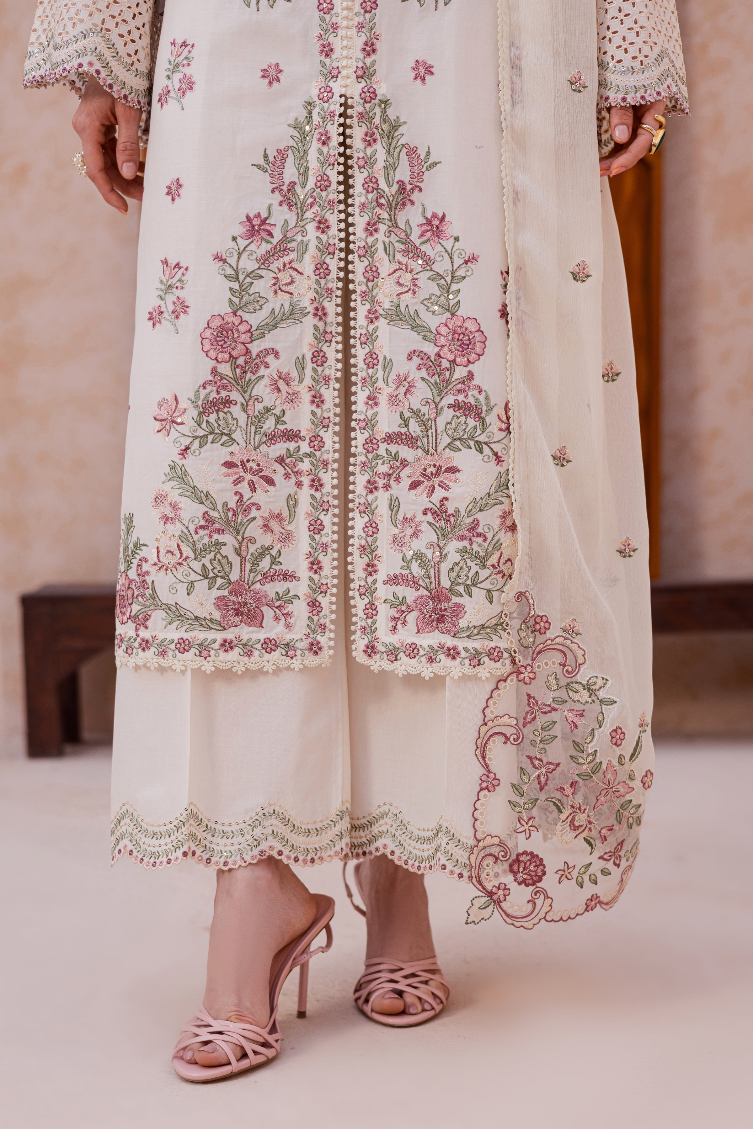 Pearl Dust 3Pc - Festive Embroidered Lawn BATIKEID2026 BATIK XS / Eggnoc White / Pima Lawn-S / Eggnoc White / Pima Lawn-M / Eggnoc White / Pima Lawn-L / Eggnoc White / Pima Lawn-XL / Eggnoc White / Pima Lawn