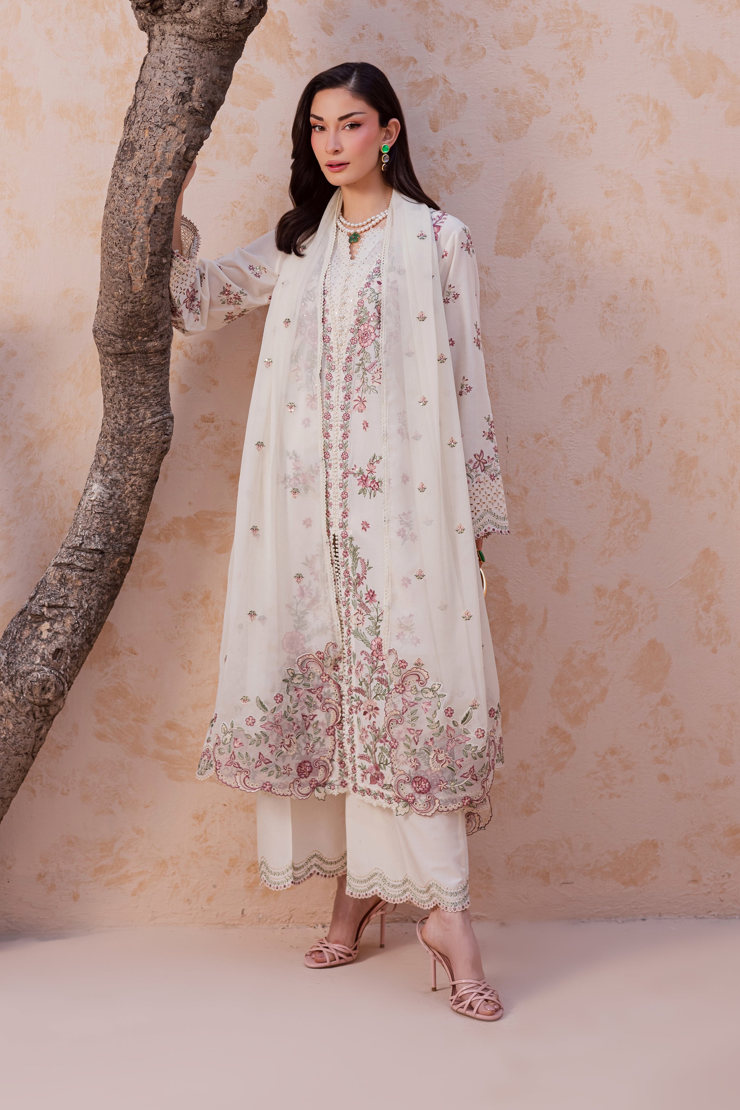 Pearl Dust 3Pc - Festive Embroidered Lawn BATIKEID2026 BATIK XS / Eggnoc White / Pima Lawn-S / Eggnoc White / Pima Lawn-M / Eggnoc White / Pima Lawn-L / Eggnoc White / Pima Lawn-XL / Eggnoc White / Pima Lawn