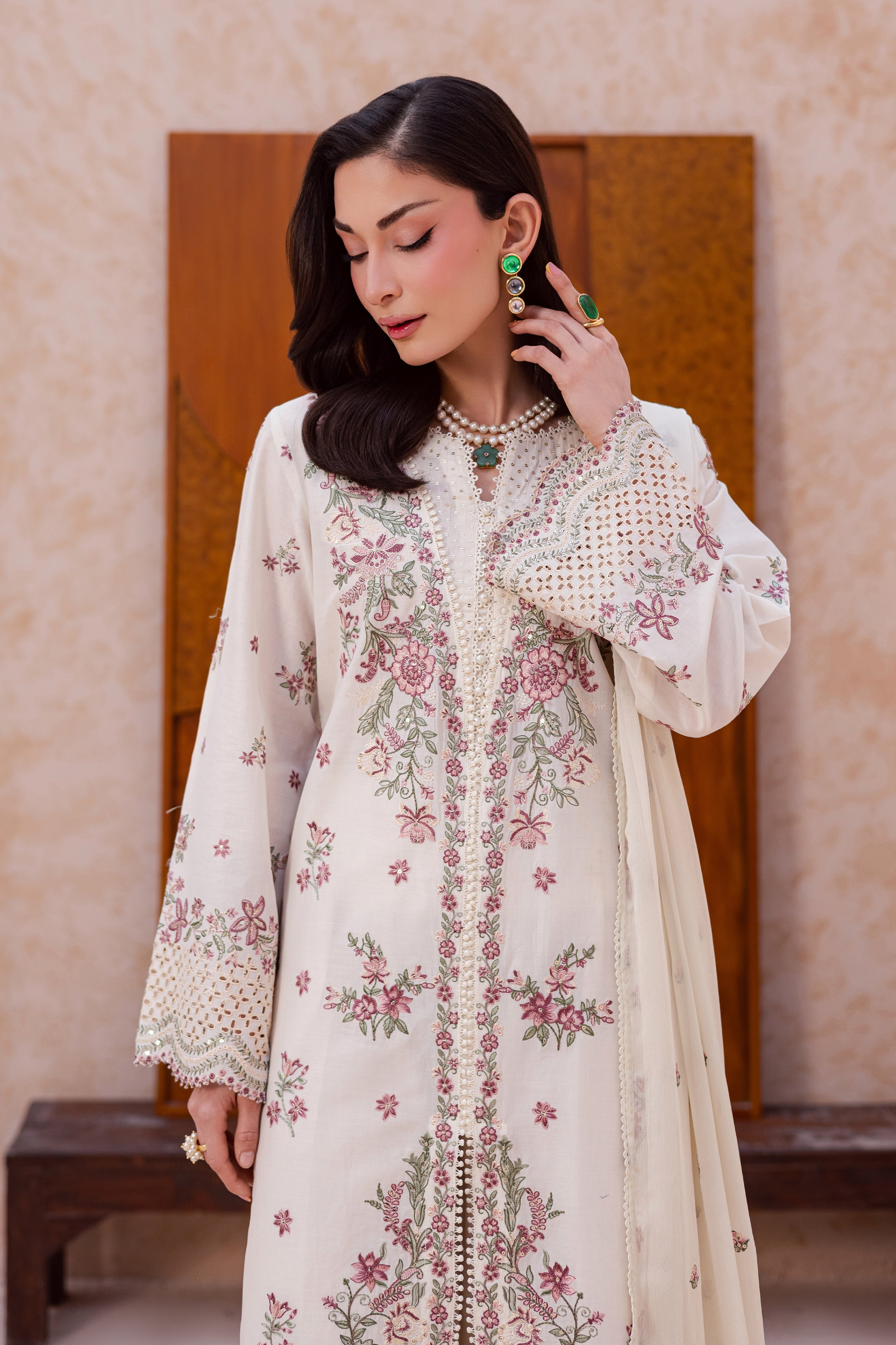 Pearl Dust 3Pc - Festive Embroidered Lawn BATIKEID2026 BATIK XS / Eggnoc White / Pima Lawn-S / Eggnoc White / Pima Lawn-M / Eggnoc White / Pima Lawn-L / Eggnoc White / Pima Lawn-XL / Eggnoc White / Pima Lawn
