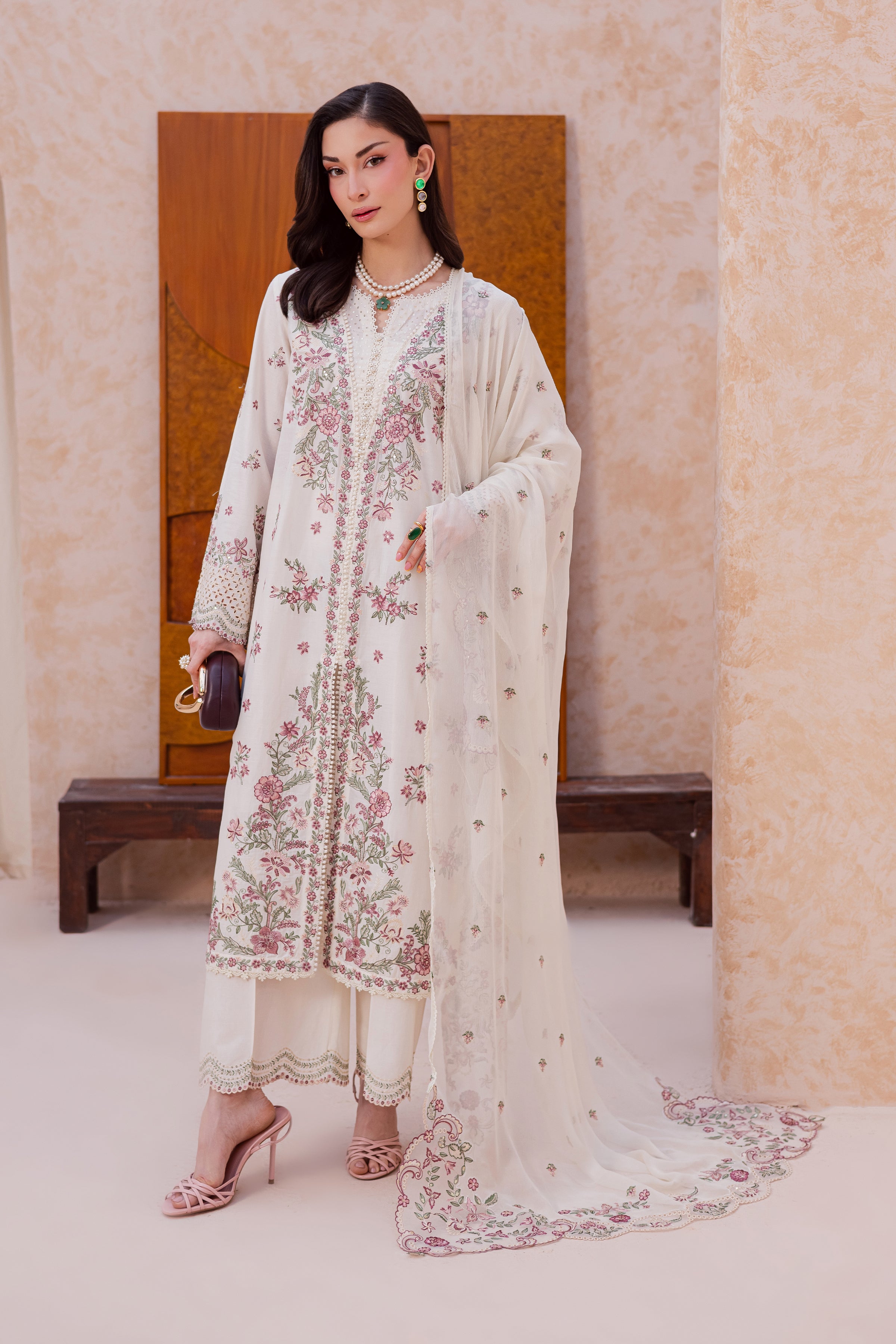 Pearl Dust 3Pc - Festive Embroidered Lawn BATIKEID2026 BATIK XS / Eggnoc White / Pima Lawn-S / Eggnoc White / Pima Lawn-M / Eggnoc White / Pima Lawn-L / Eggnoc White / Pima Lawn-XL / Eggnoc White / Pima Lawn